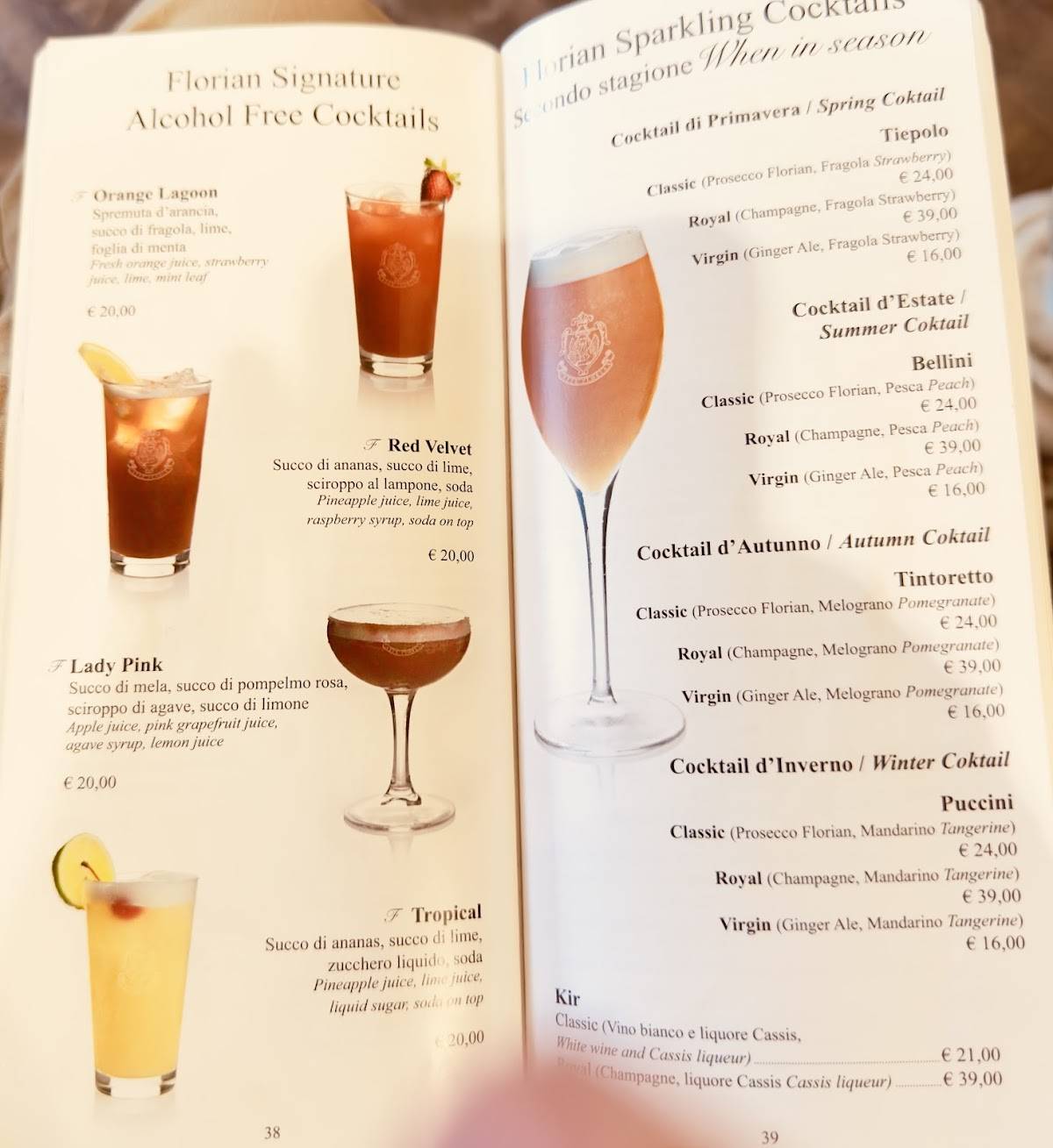 Menu di Caffè Florian 