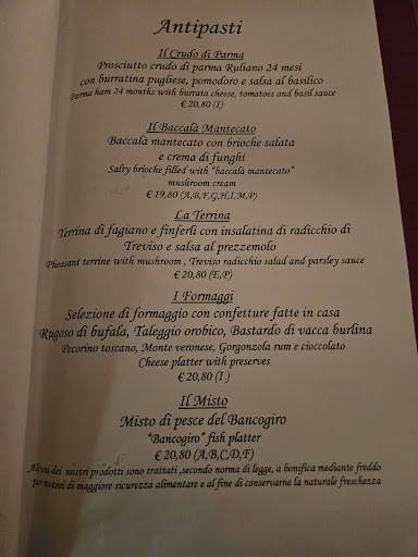 Menu di Osteria Bancogiro Venezia 