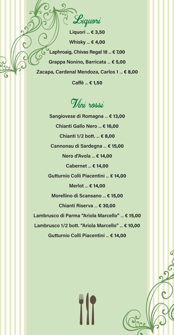Menu di Verdi Ricordi Pizzeria Ristorante Parma 