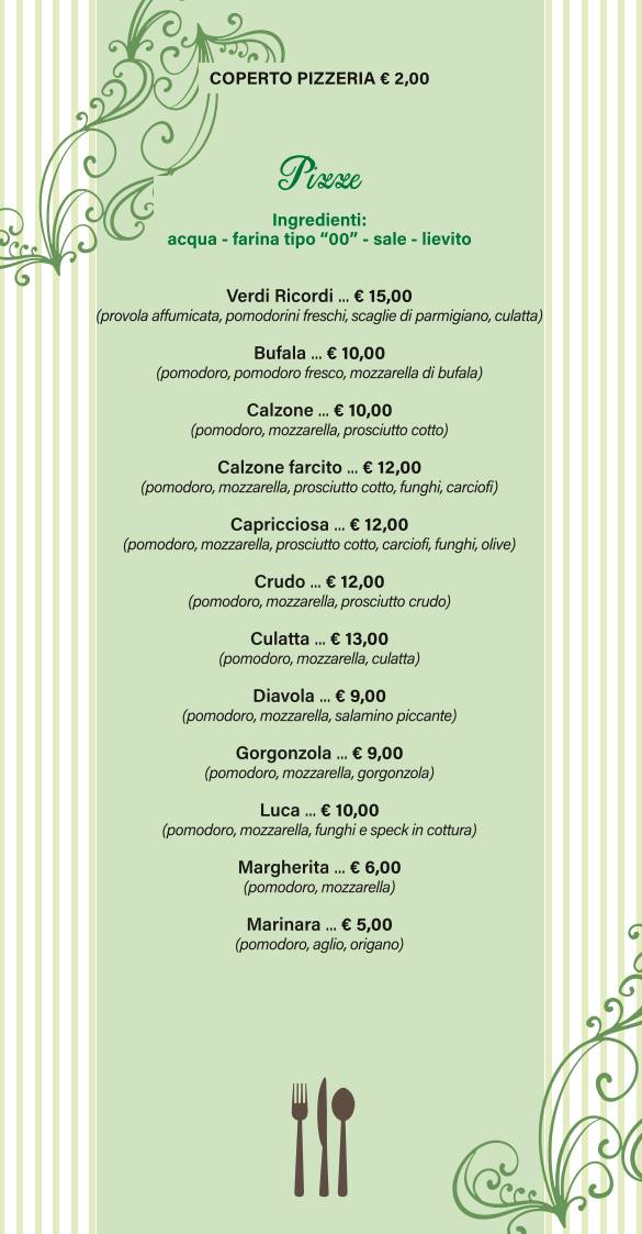 Menu di Verdi Ricordi Pizzeria Ristorante Parma 