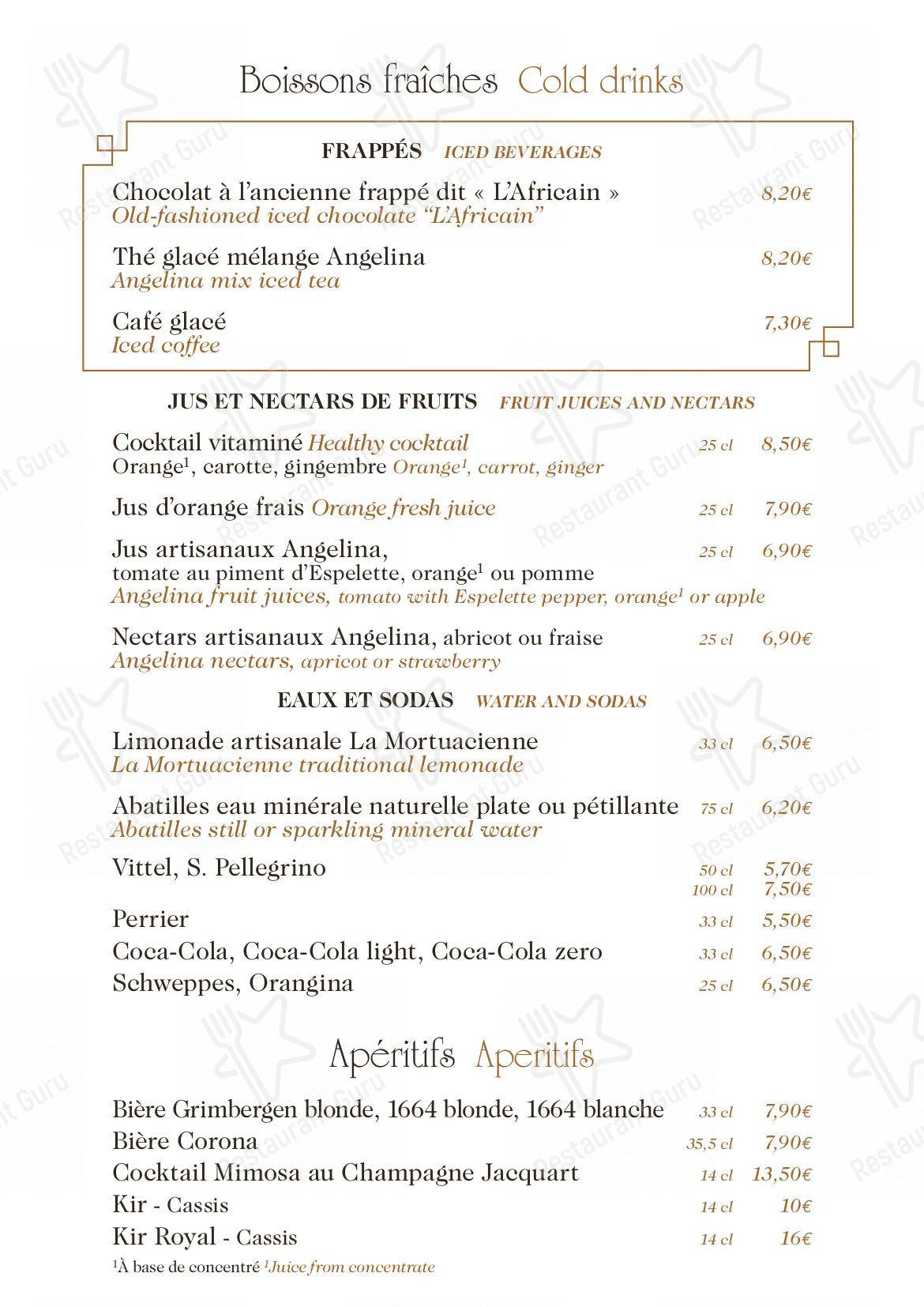 Menu pour Angelina Paris – Château de Versailles, Salon de thé-restaurant dans Versailles
