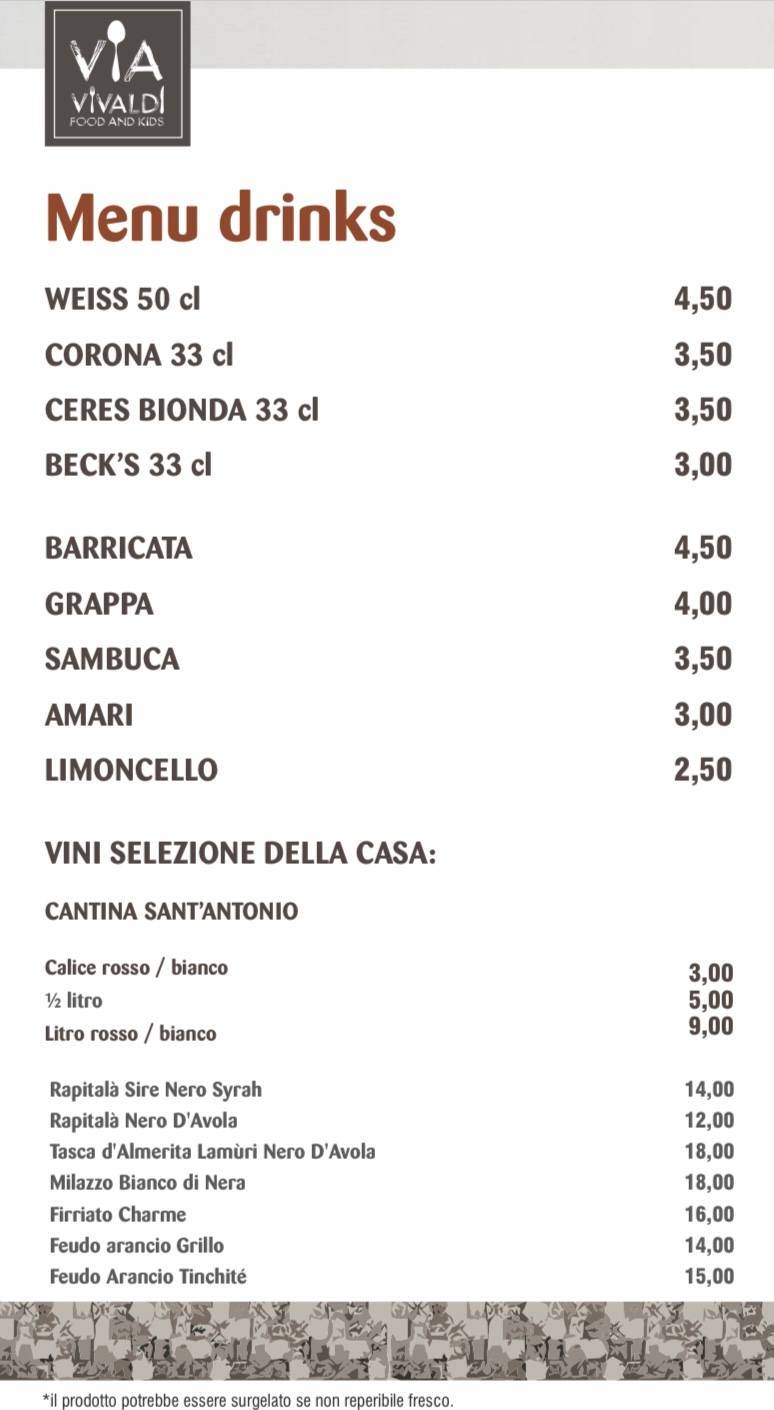 Menu di VIA VIVALDI FOOD AND KIDS 