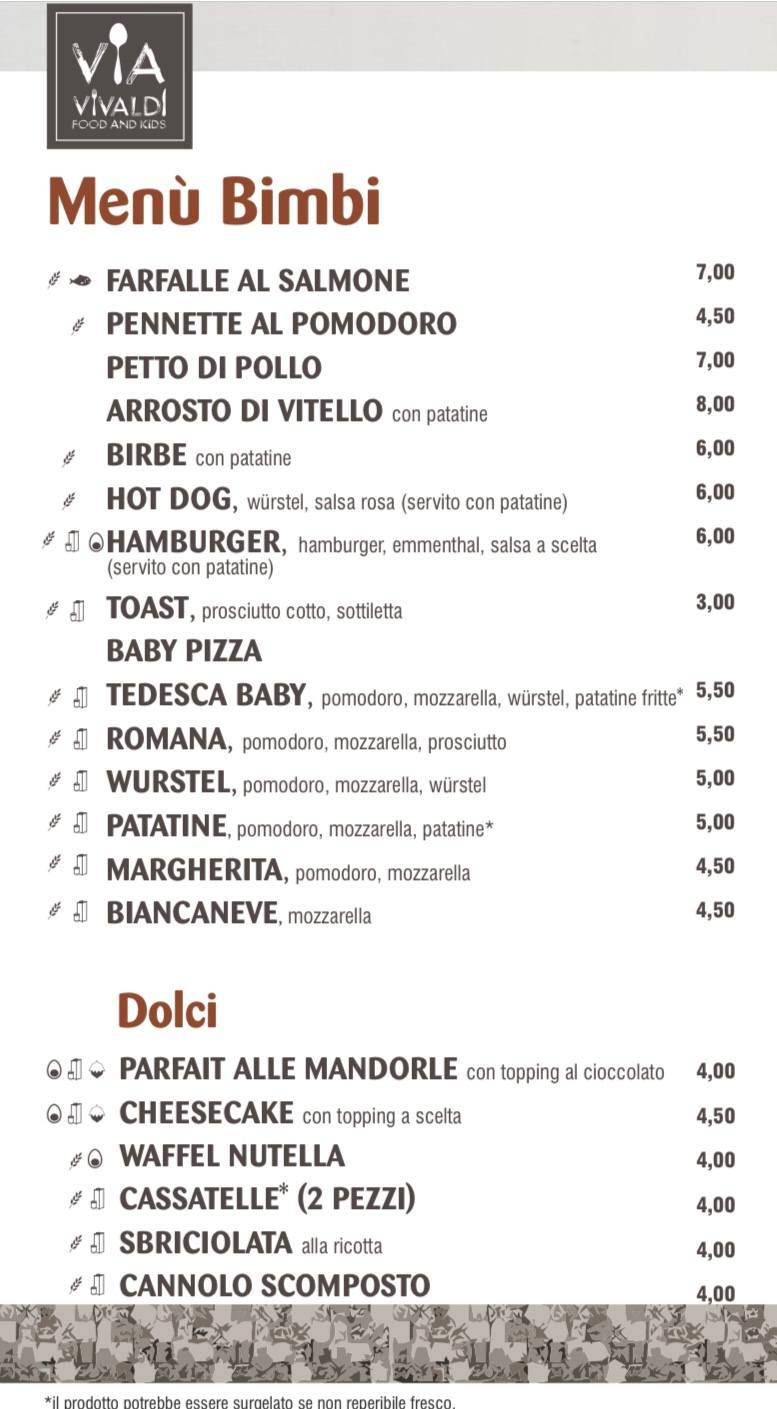 Menu di VIA VIVALDI FOOD AND KIDS 