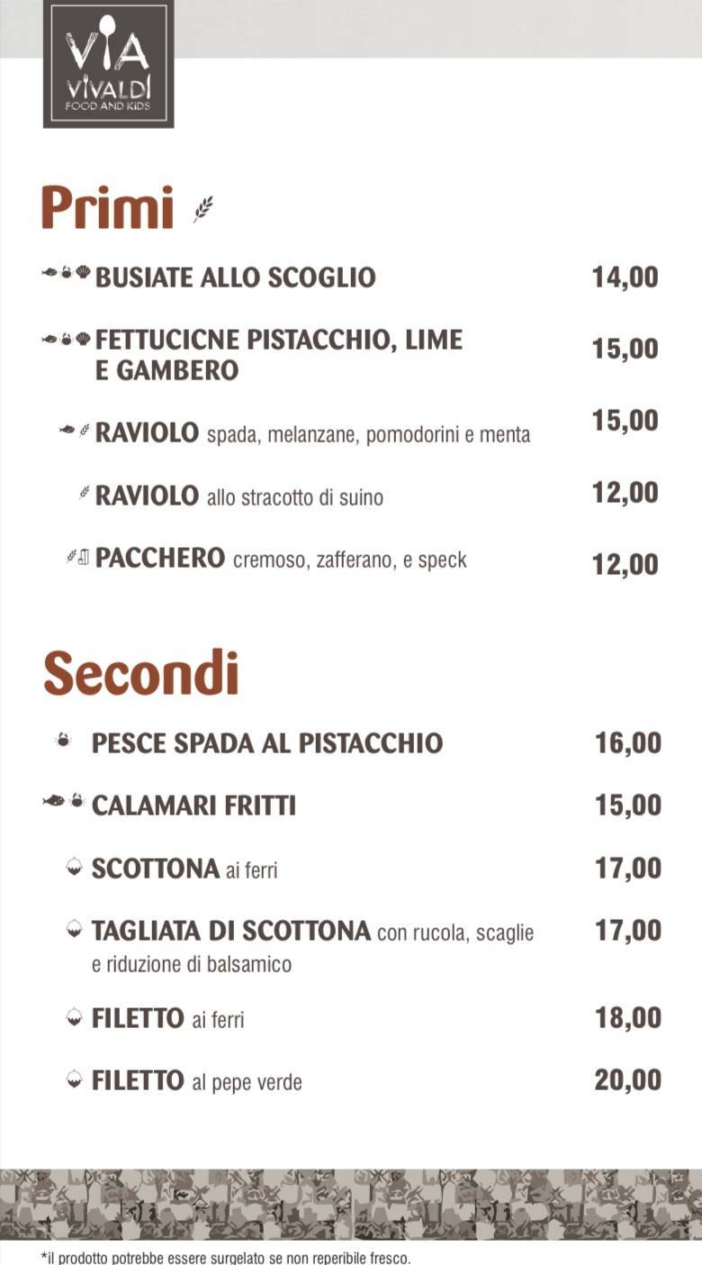 Menu di VIA VIVALDI FOOD AND KIDS 