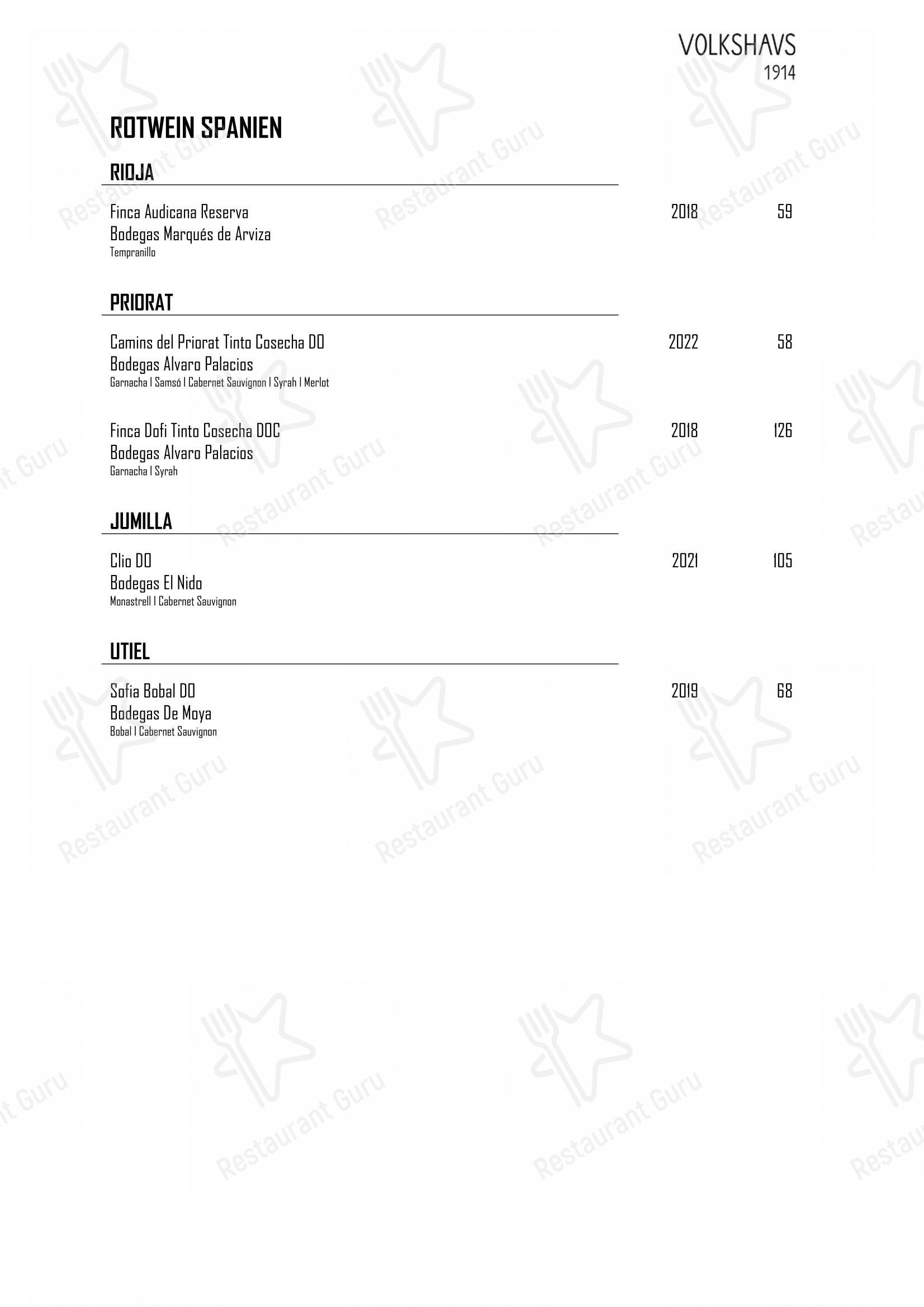 Menu di Volkshaus 1914 - Коктейльная карта