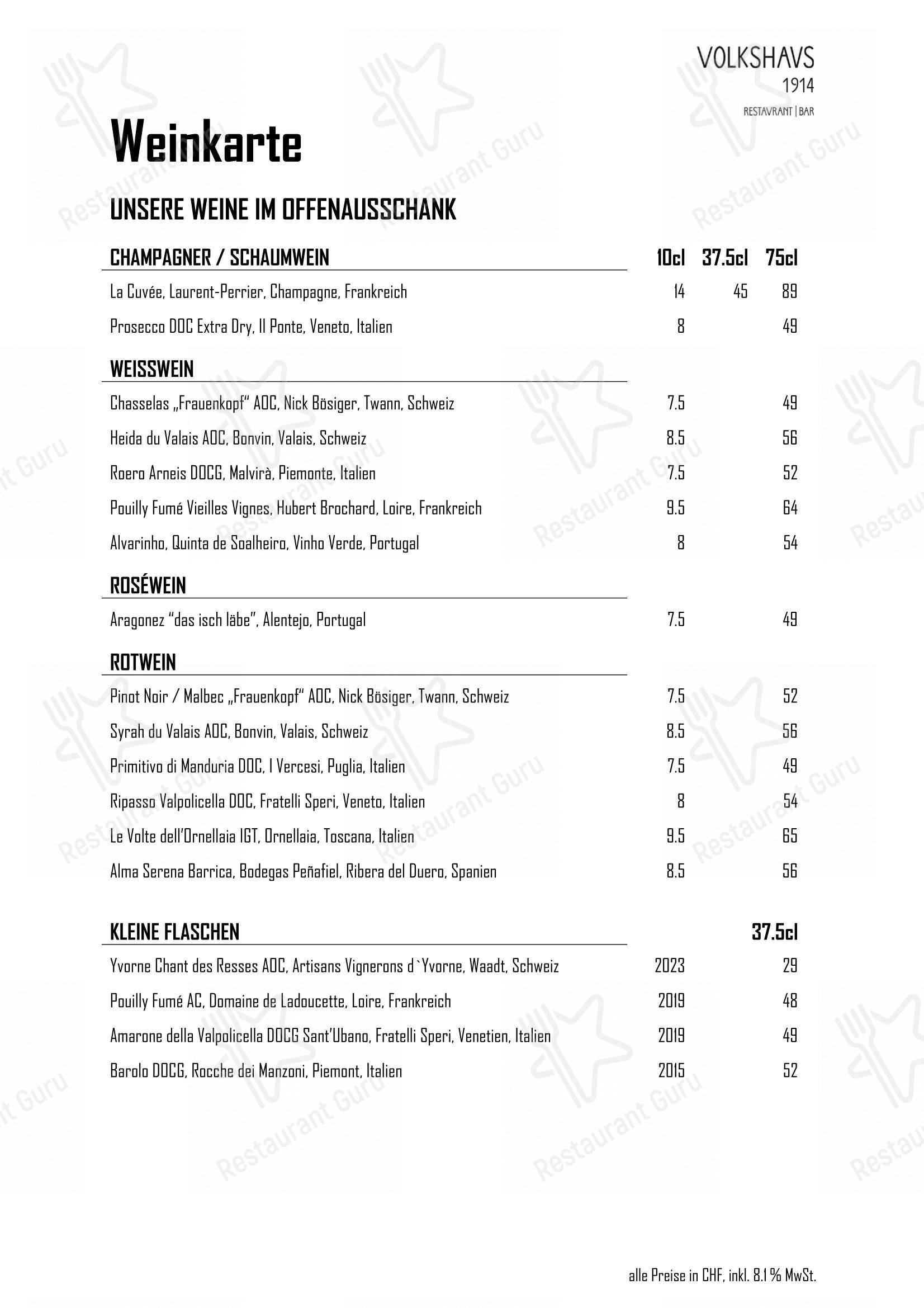 Menu di Volkshaus 1914 - Коктейльная карта