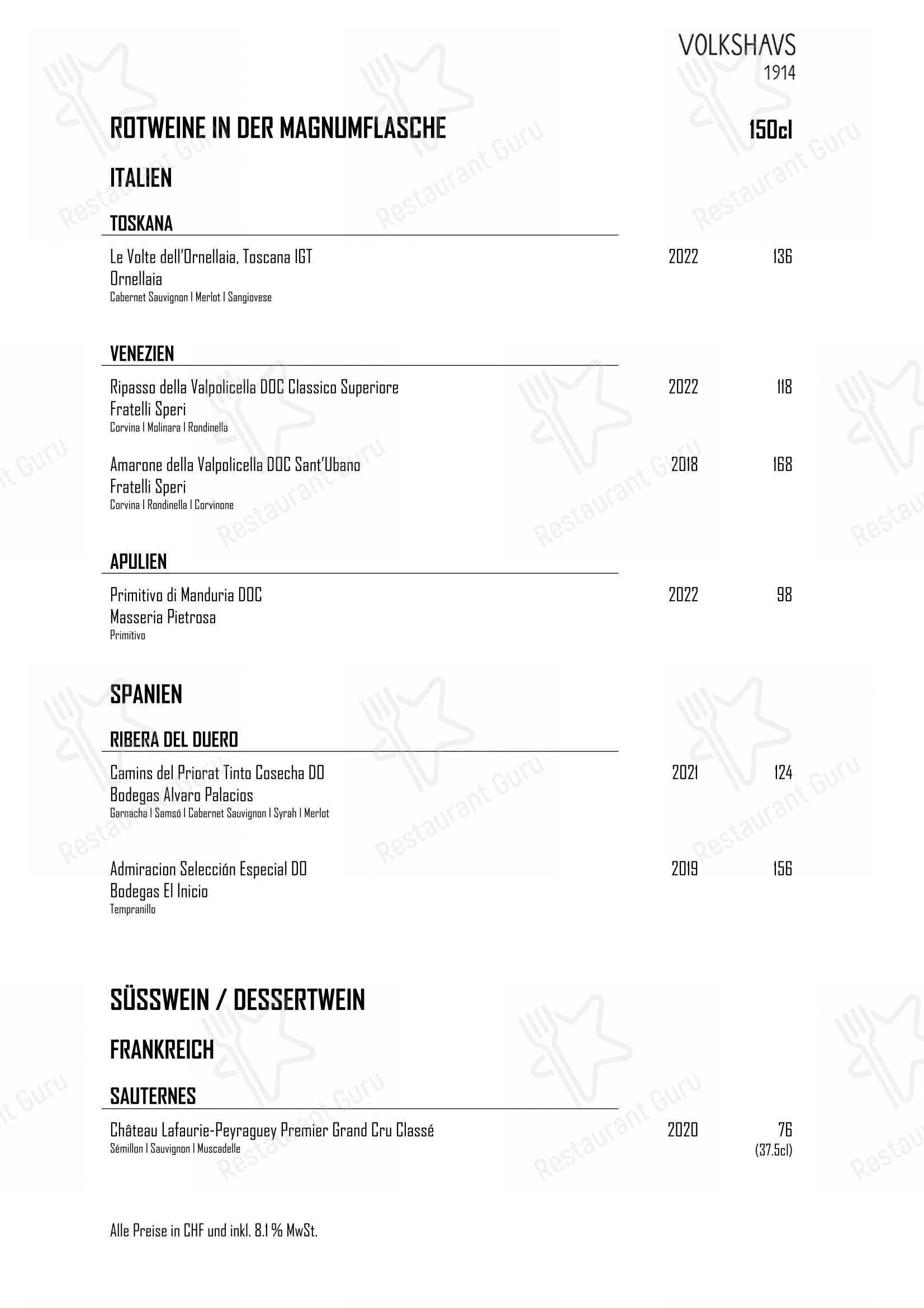 Menu di Volkshaus 1914 - Коктейльная карта