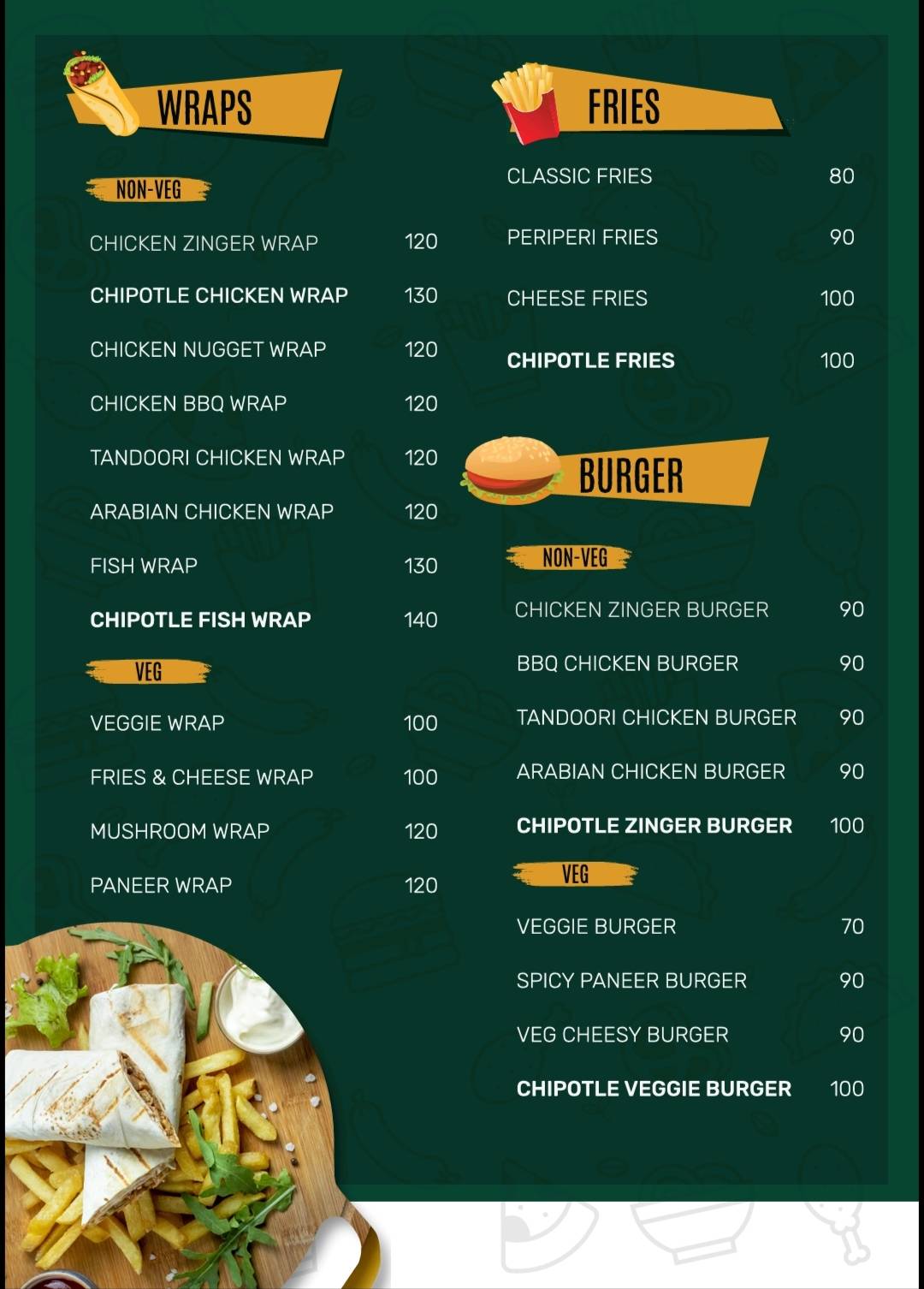 WRAPS & FRIES menu