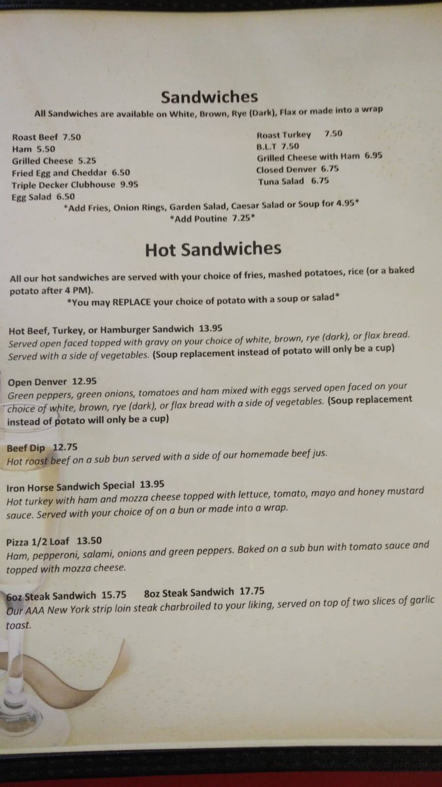 Menu at T&T Iron Horse Cafe, Waskatenau, AB28