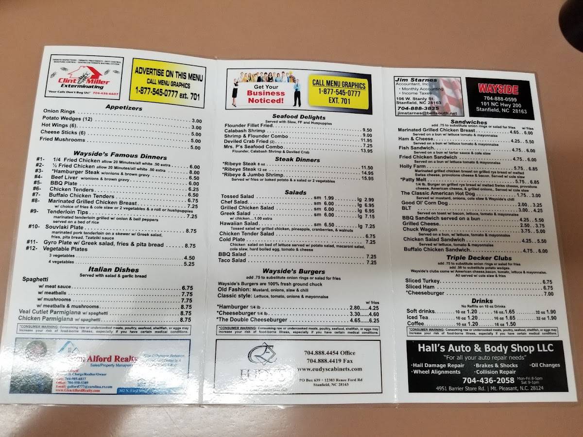 Menu at Wayside Family Restaurant, Stanfield, 101 NC200
