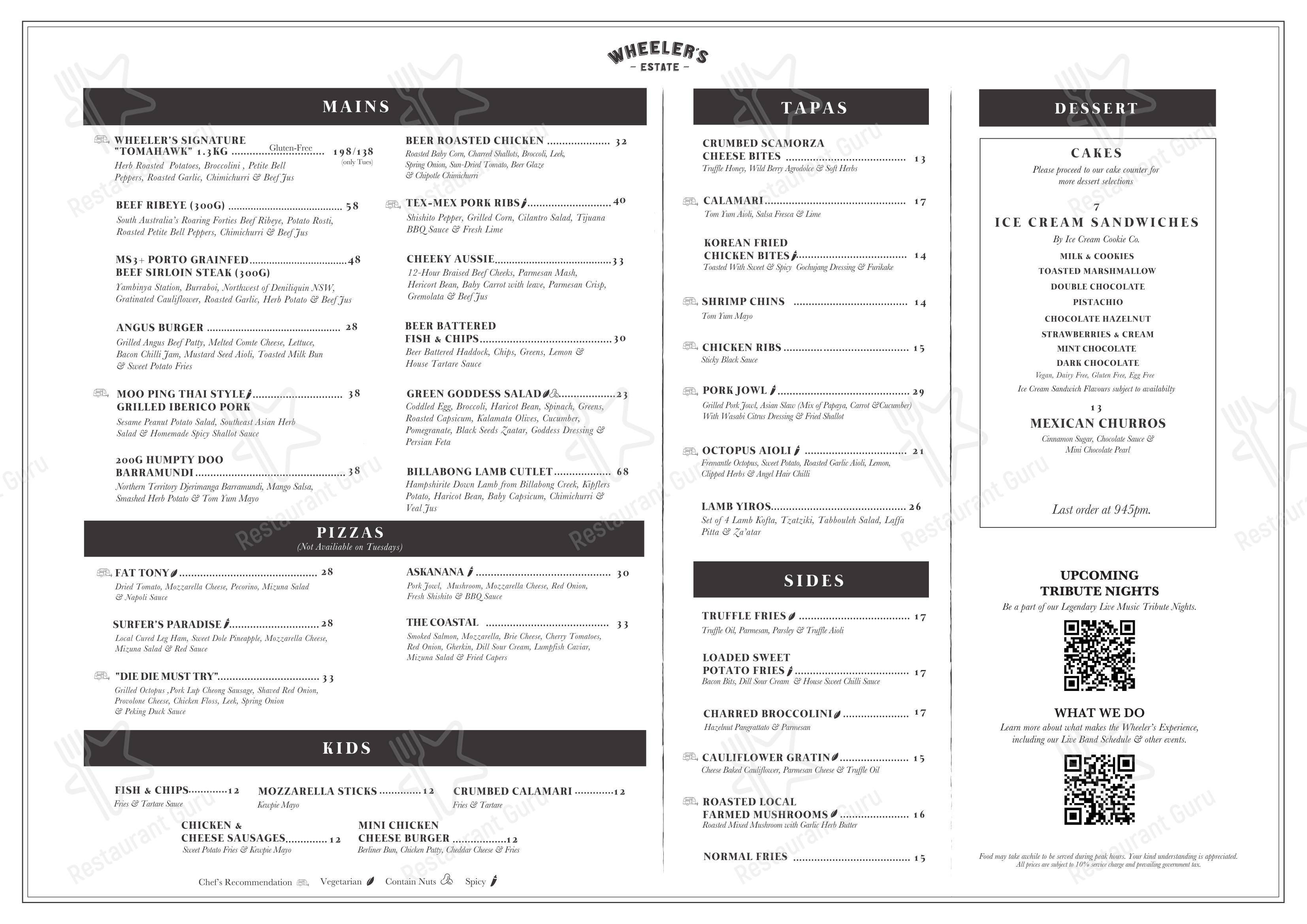 Menu at Wheeler's Estate pub & bar, Singapore