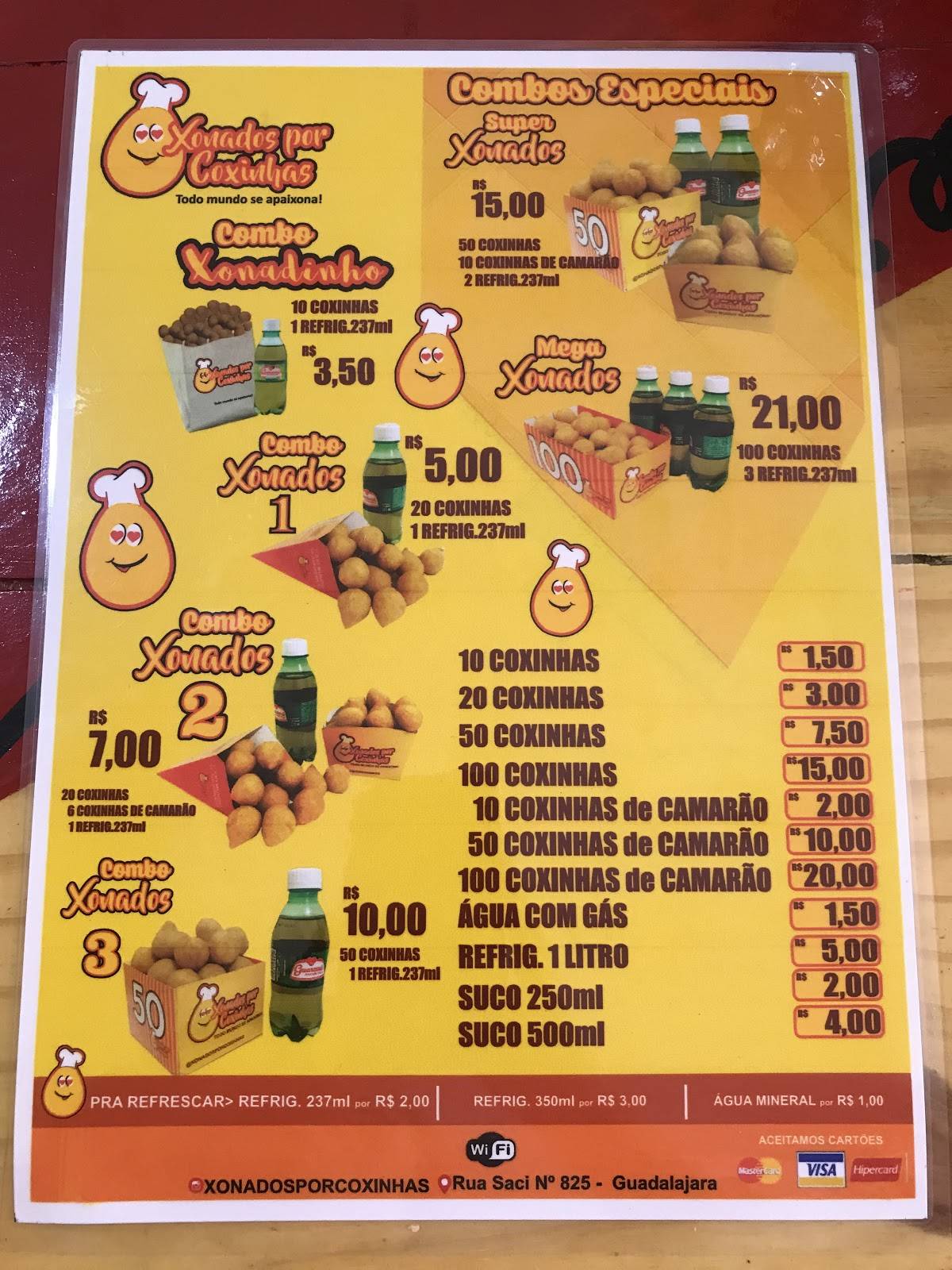 Xonados por Coxinhas cardápio