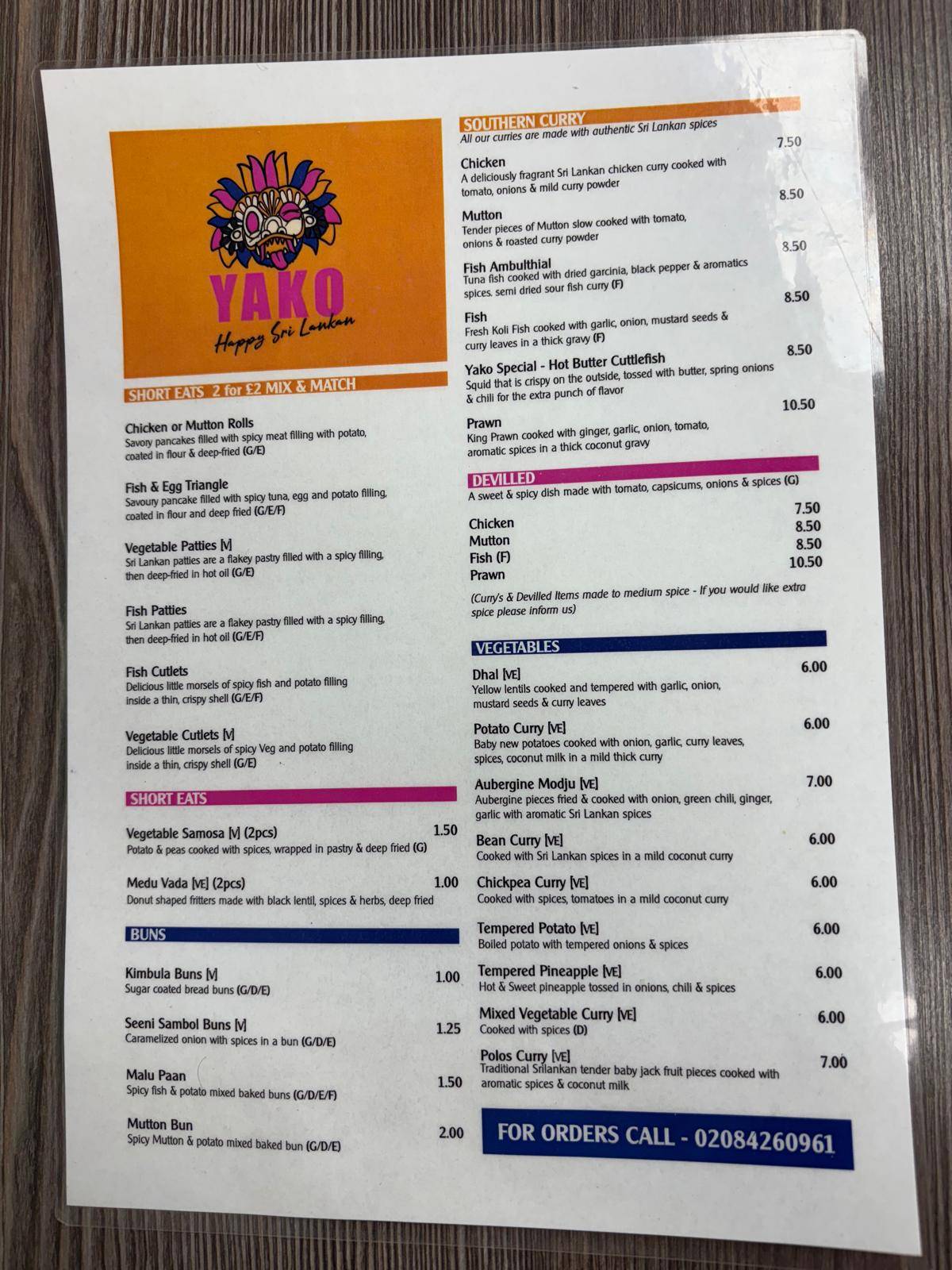 YAKO menu