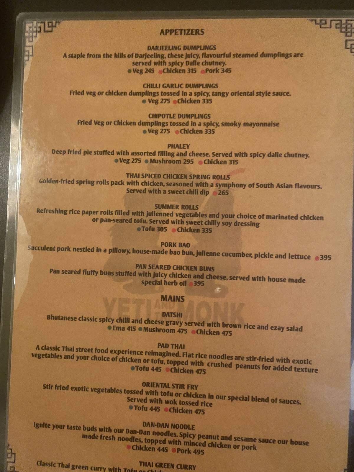 YETI AND THE MONK - Viman Nagar menu
