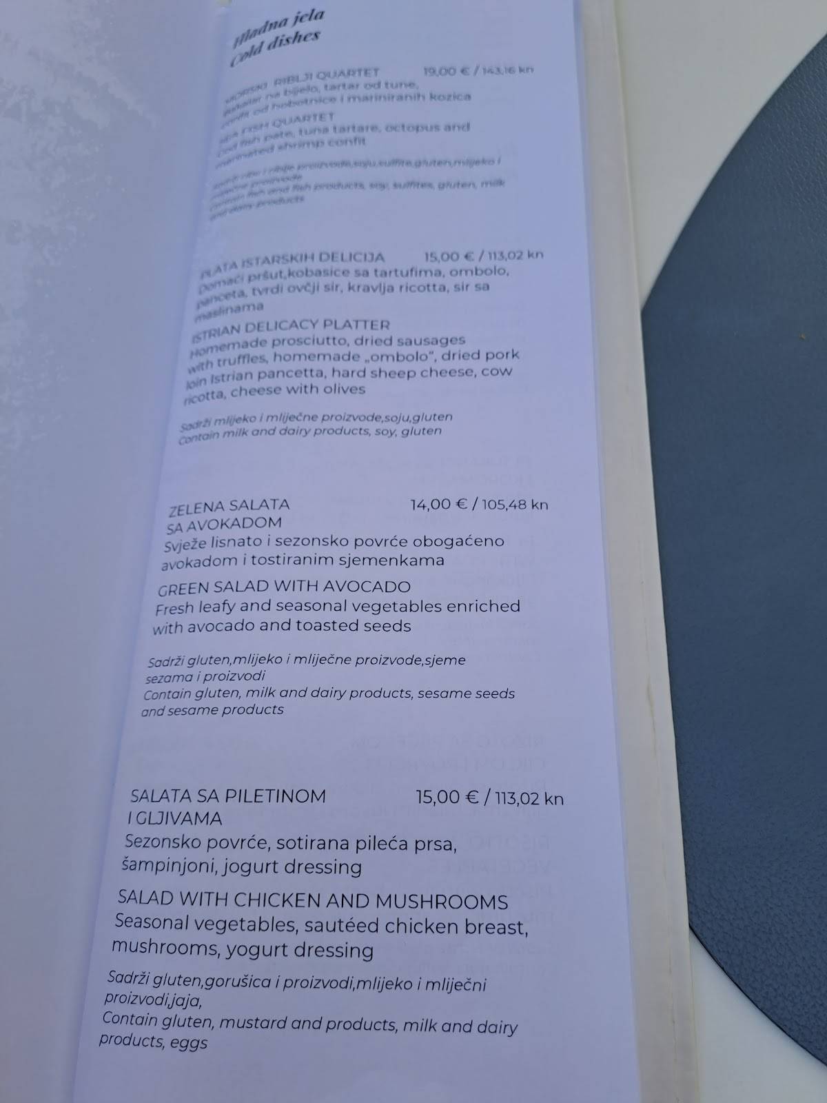 Yacht Bar & Restaurant menu