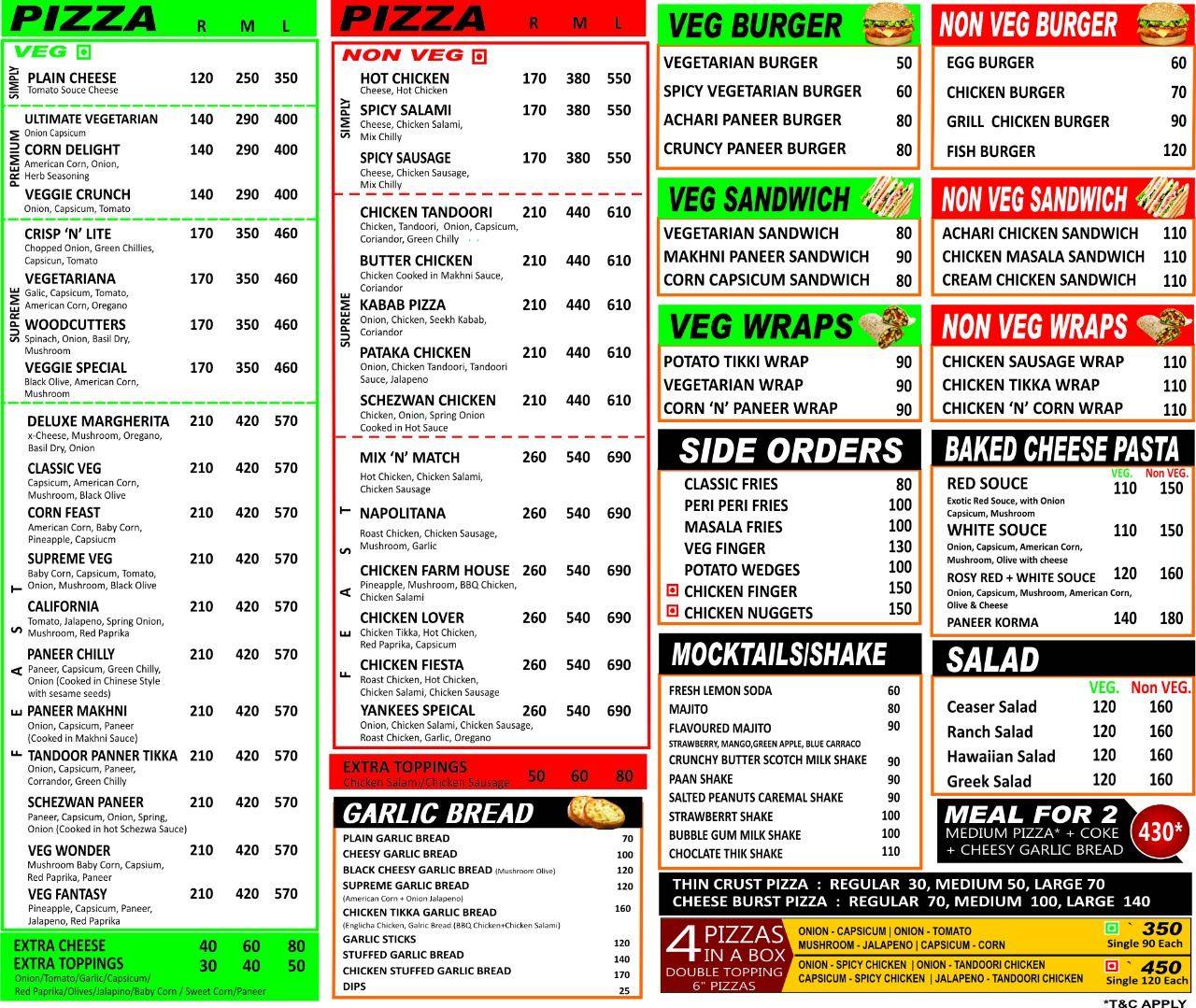Yankees Pizza N More menu