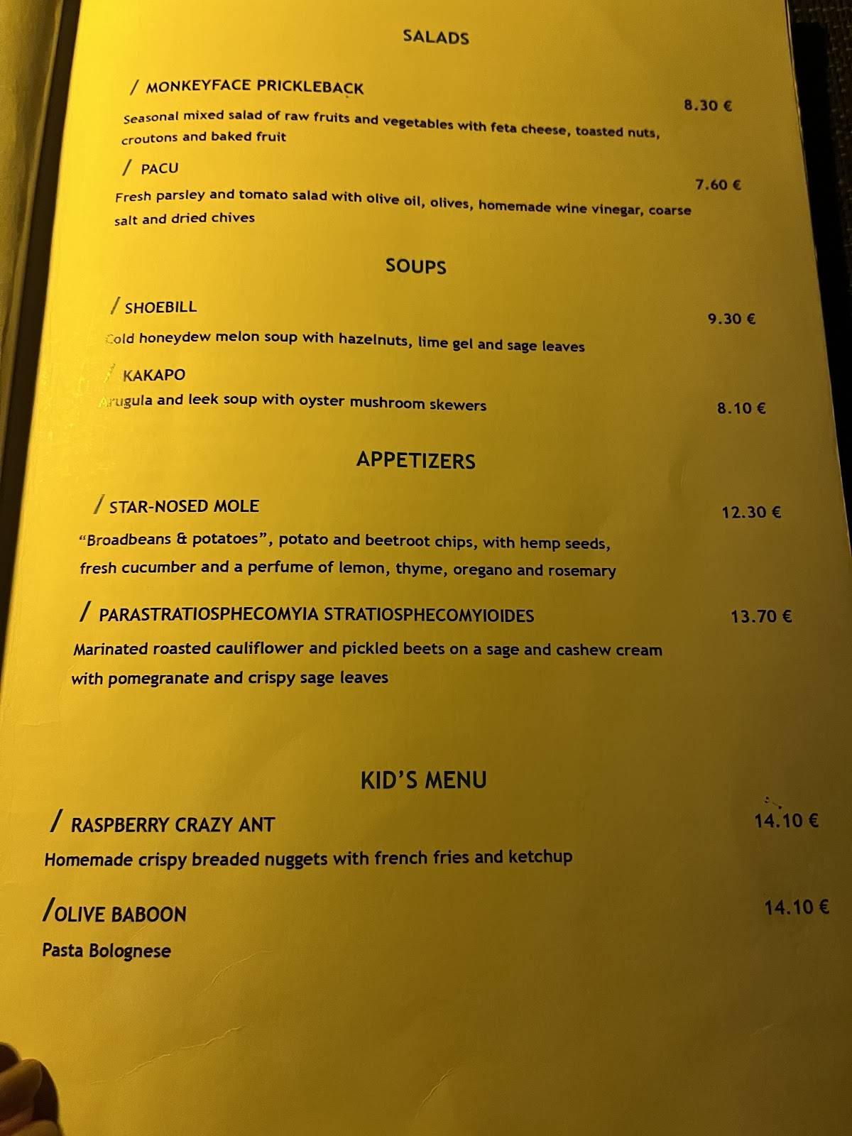 Menu di The Botanist 