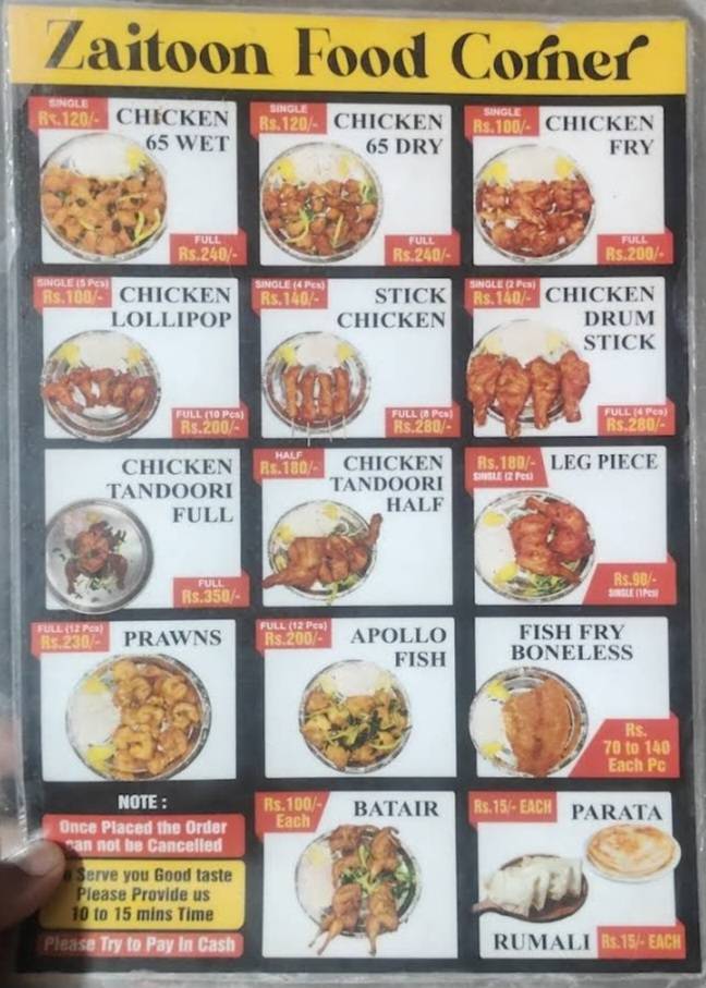 Zaitoon Food Corner menu