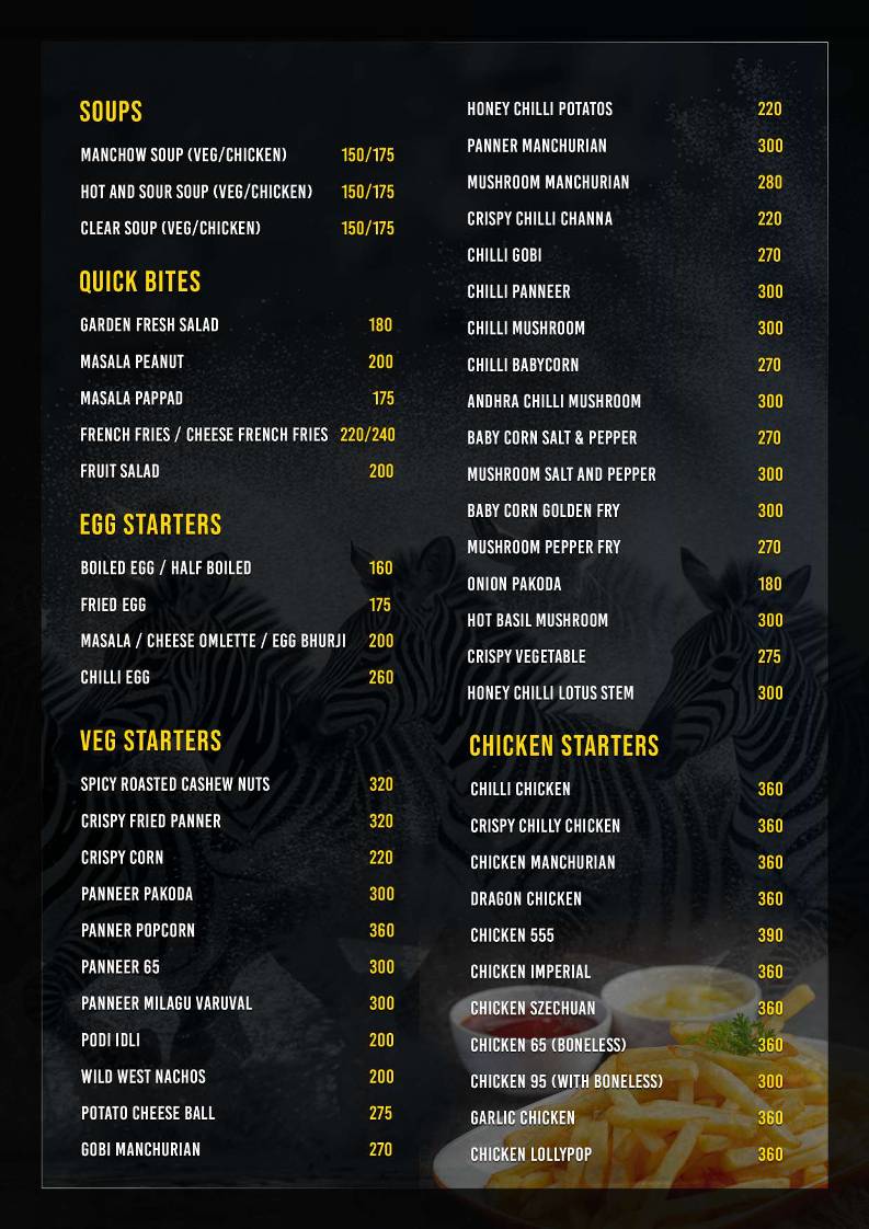Zebra Crossing Lounge menu
