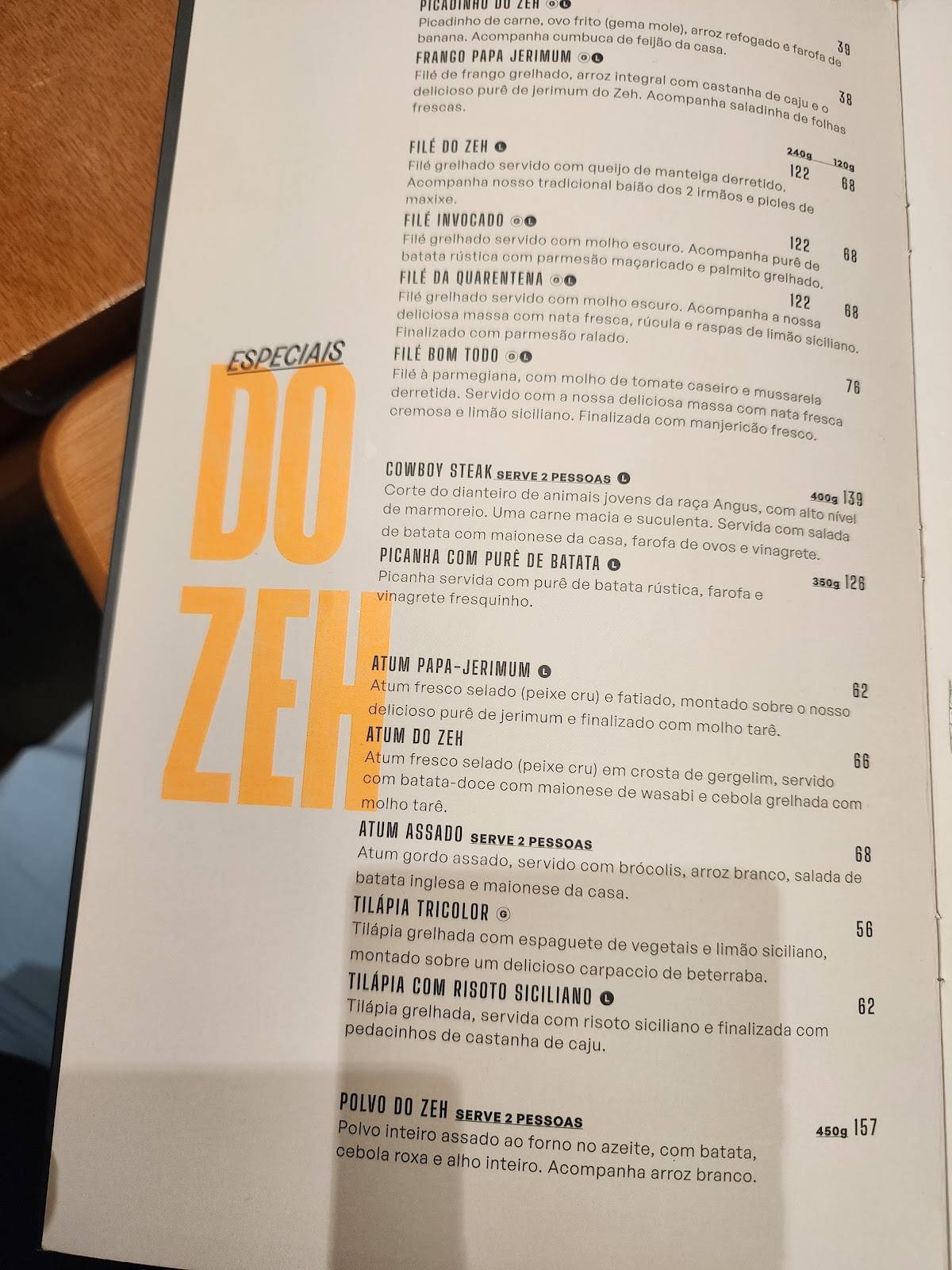 Zeh Cozinha cardápio