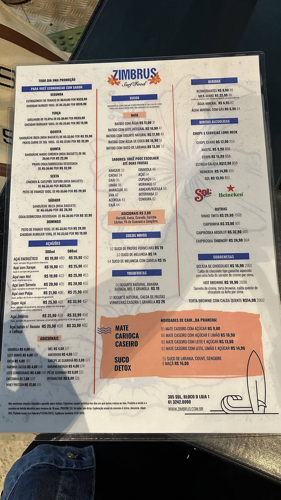 Zimbrus cardápio