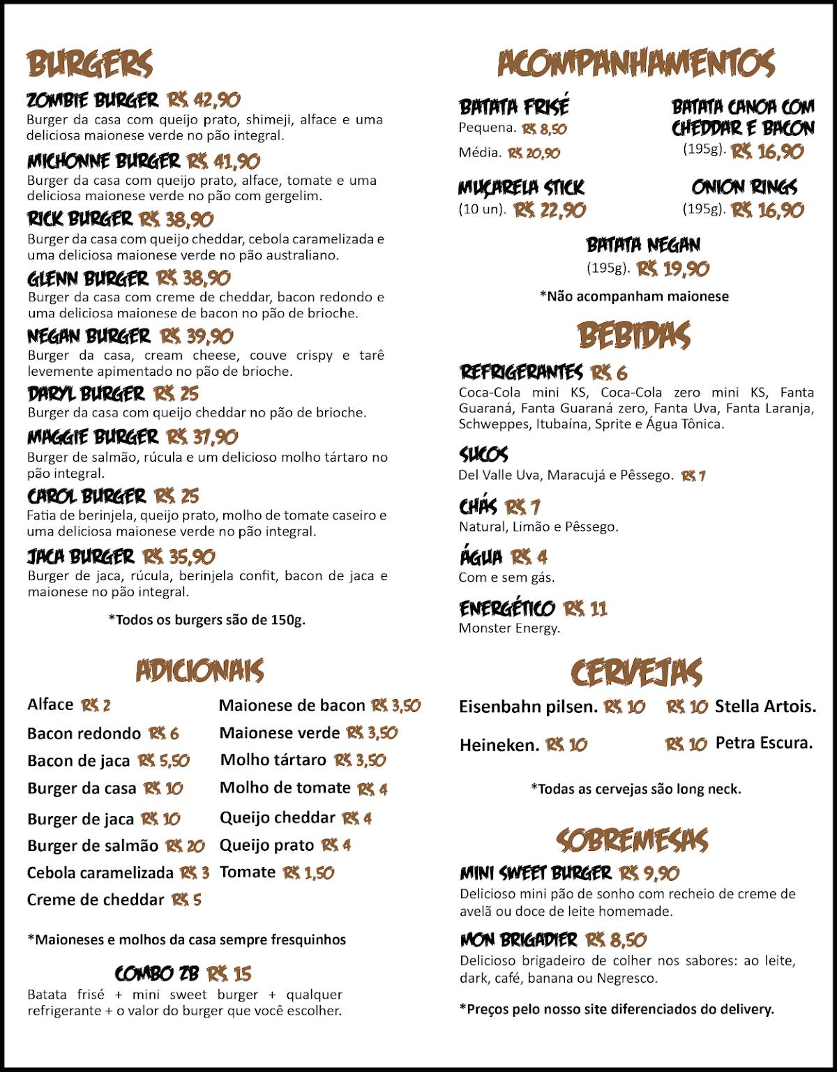 Zombie Burger cardápio