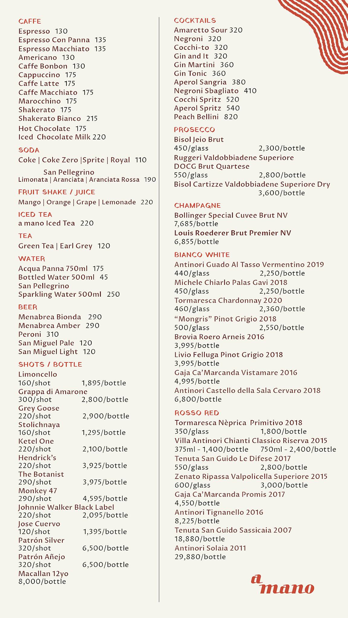 Menu at a mano Rockwell pizzeria, Makati