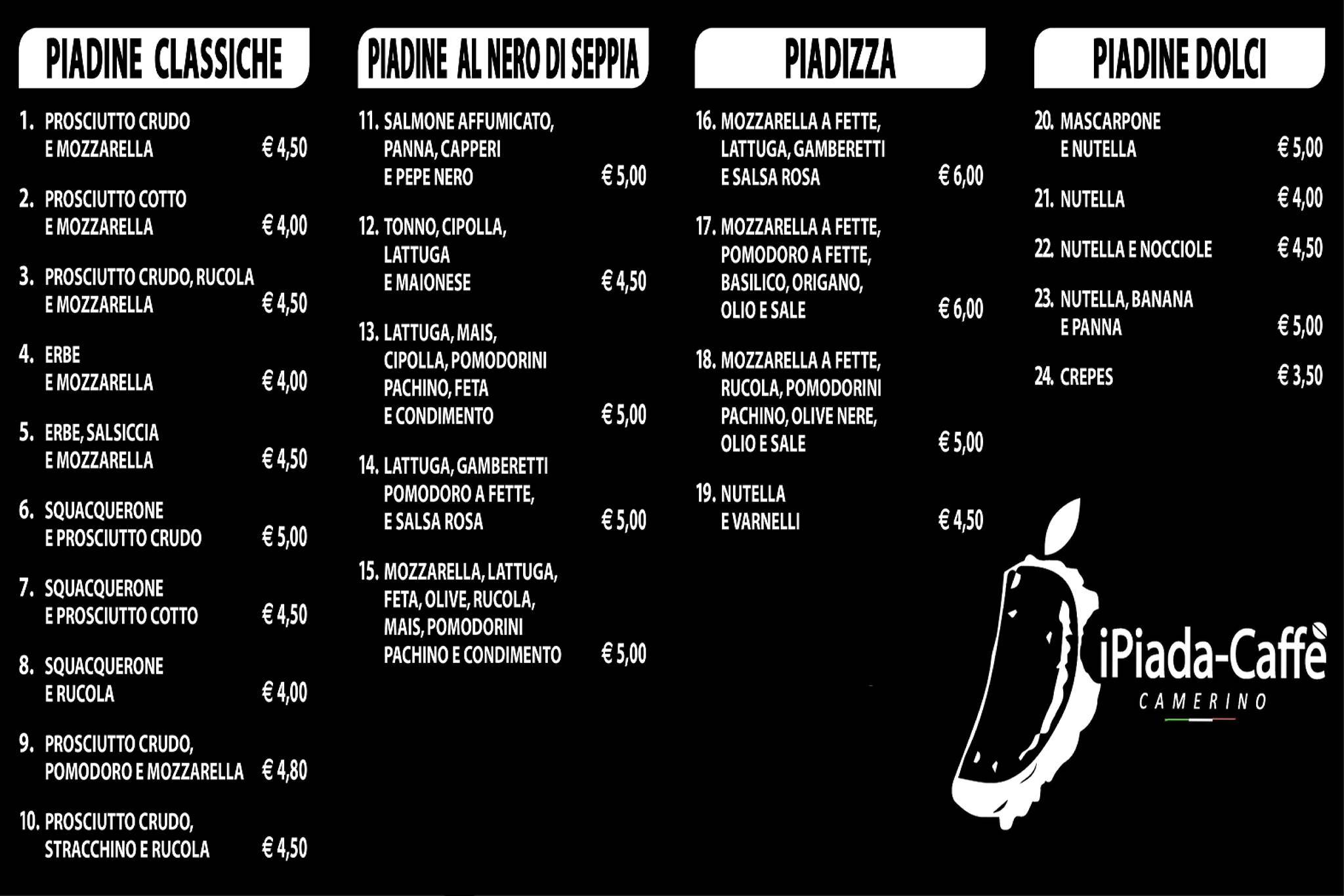 Menu di iPiada Caffè 