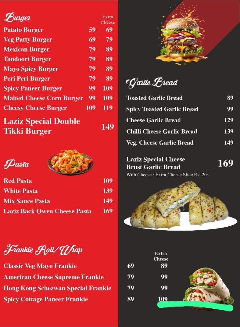 Laziz Pizza menu