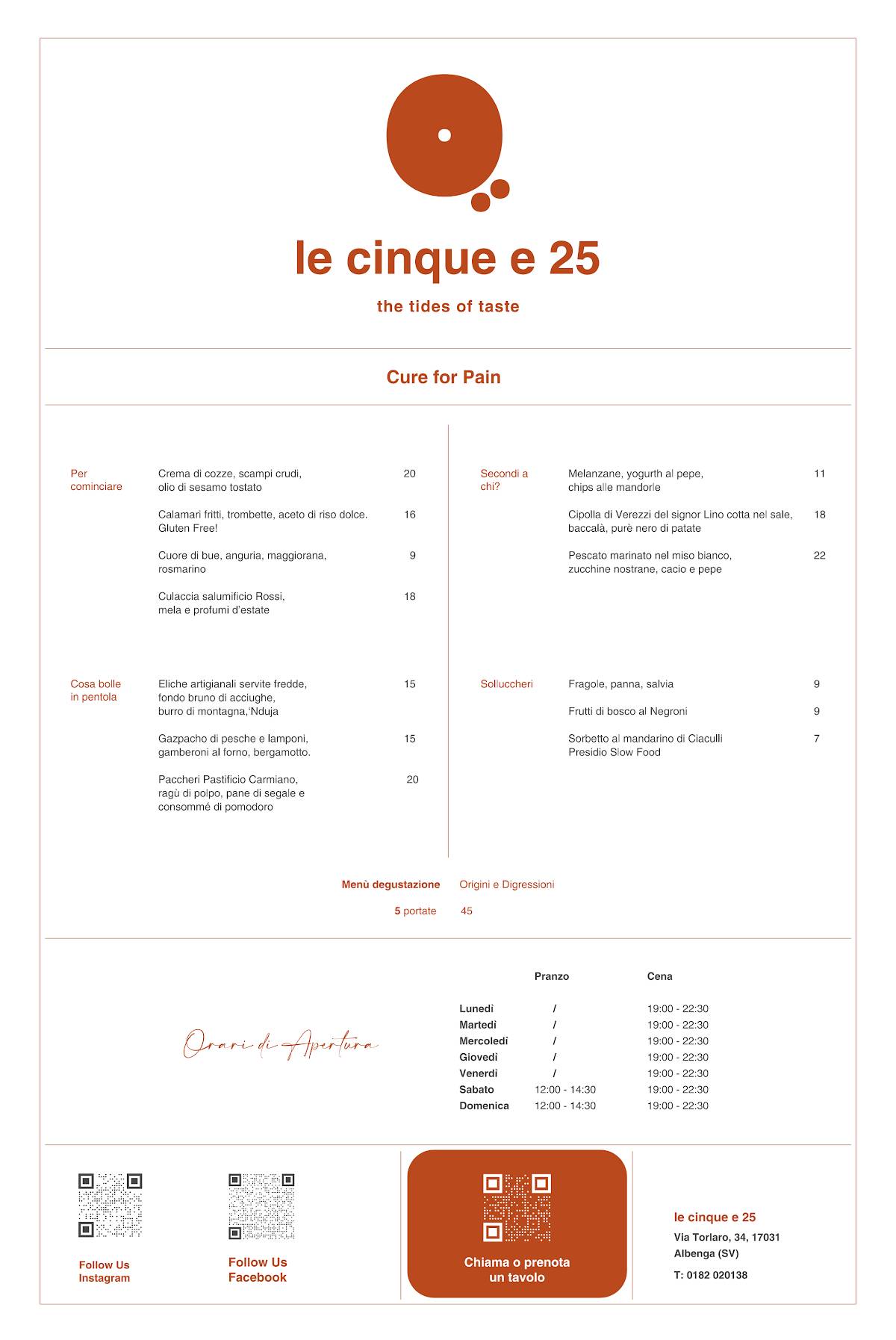 Menu di le 5e25 - Le cinque e 25 the tides of taste 