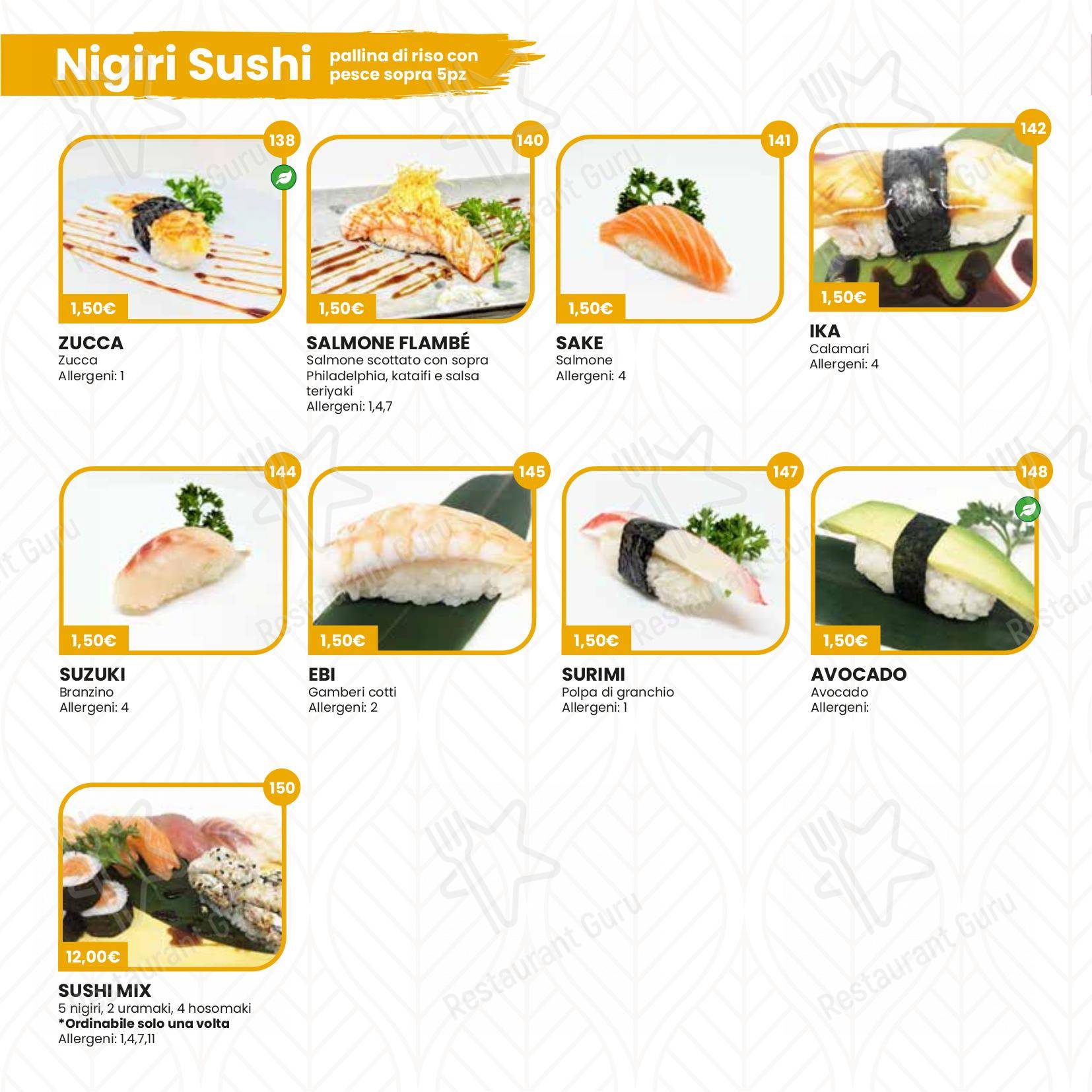Hikari Sushi in Brescia - Основное меню