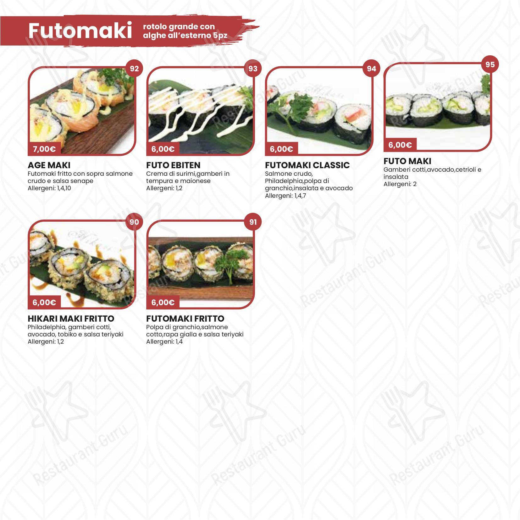 Hikari Sushi in Brescia - Основное меню