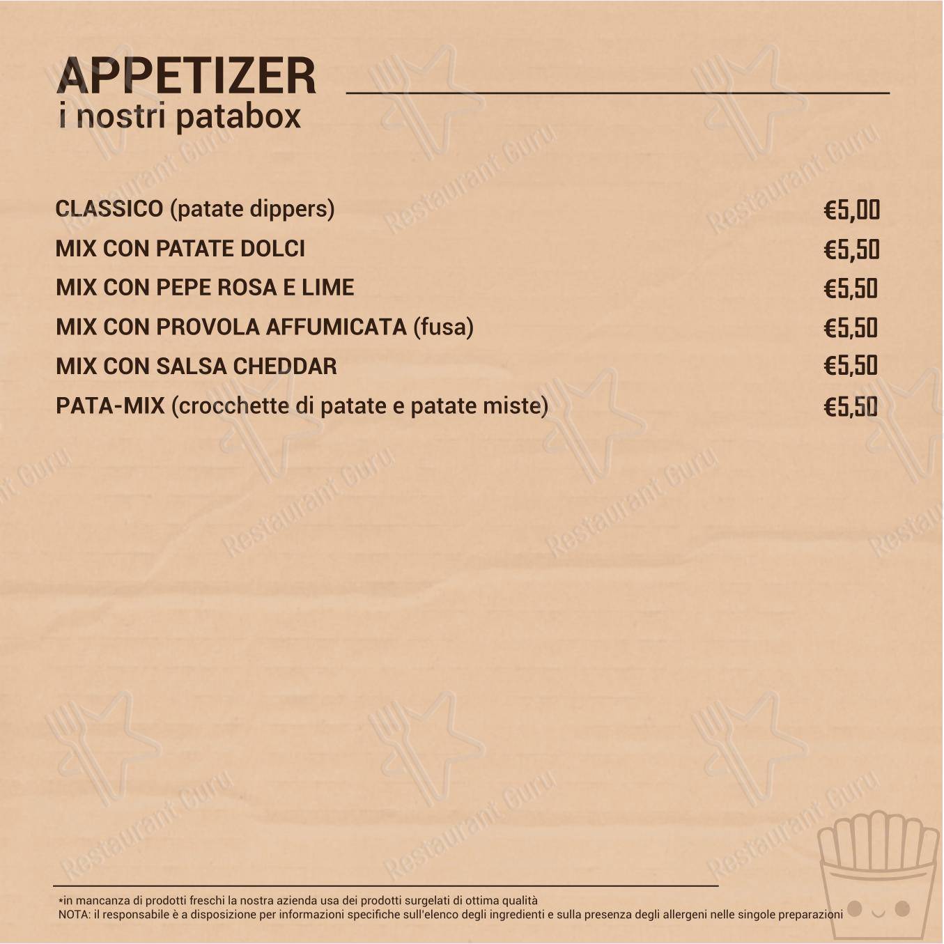 5 Panetti pizzeria da asporto in Catania - Menu