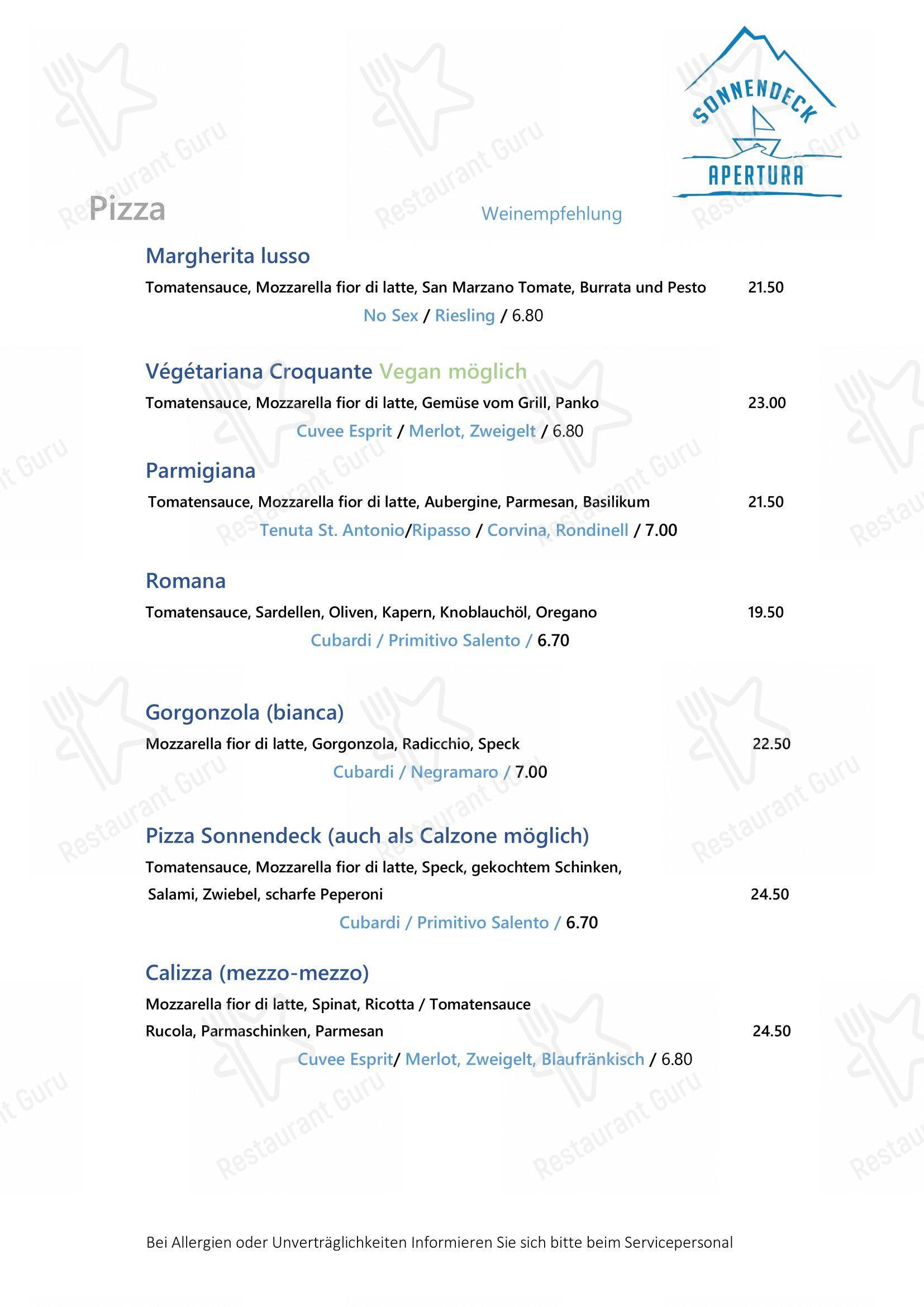 Menu bar per Apertura Sonnendeck ristorante