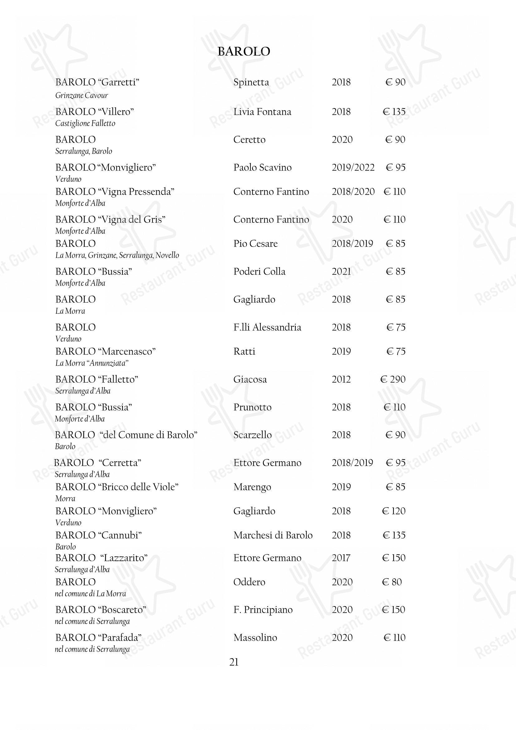 Menu pour Arcadia - Menu
