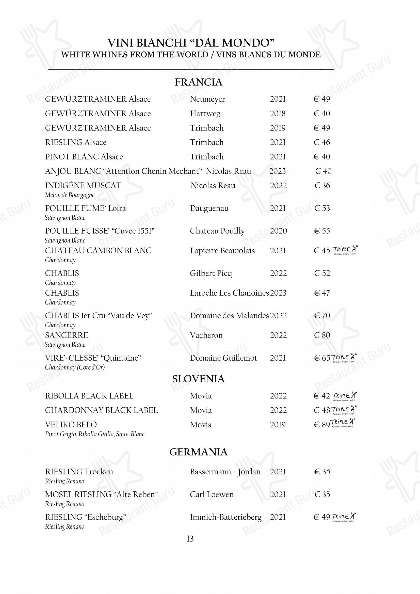 Arcadia in Torino - Menu