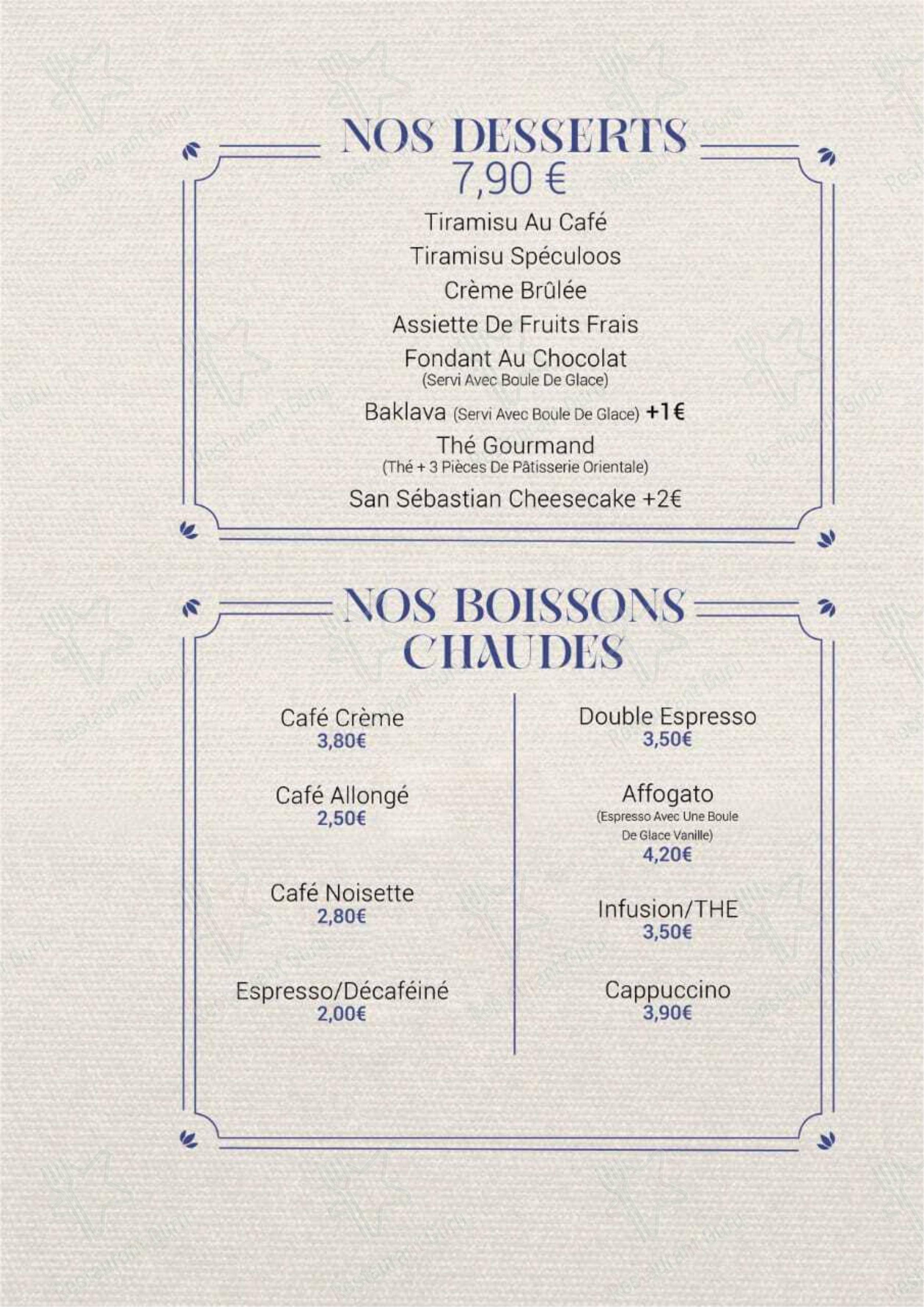 Menu pour Aromat Restaurant Lille - Menu