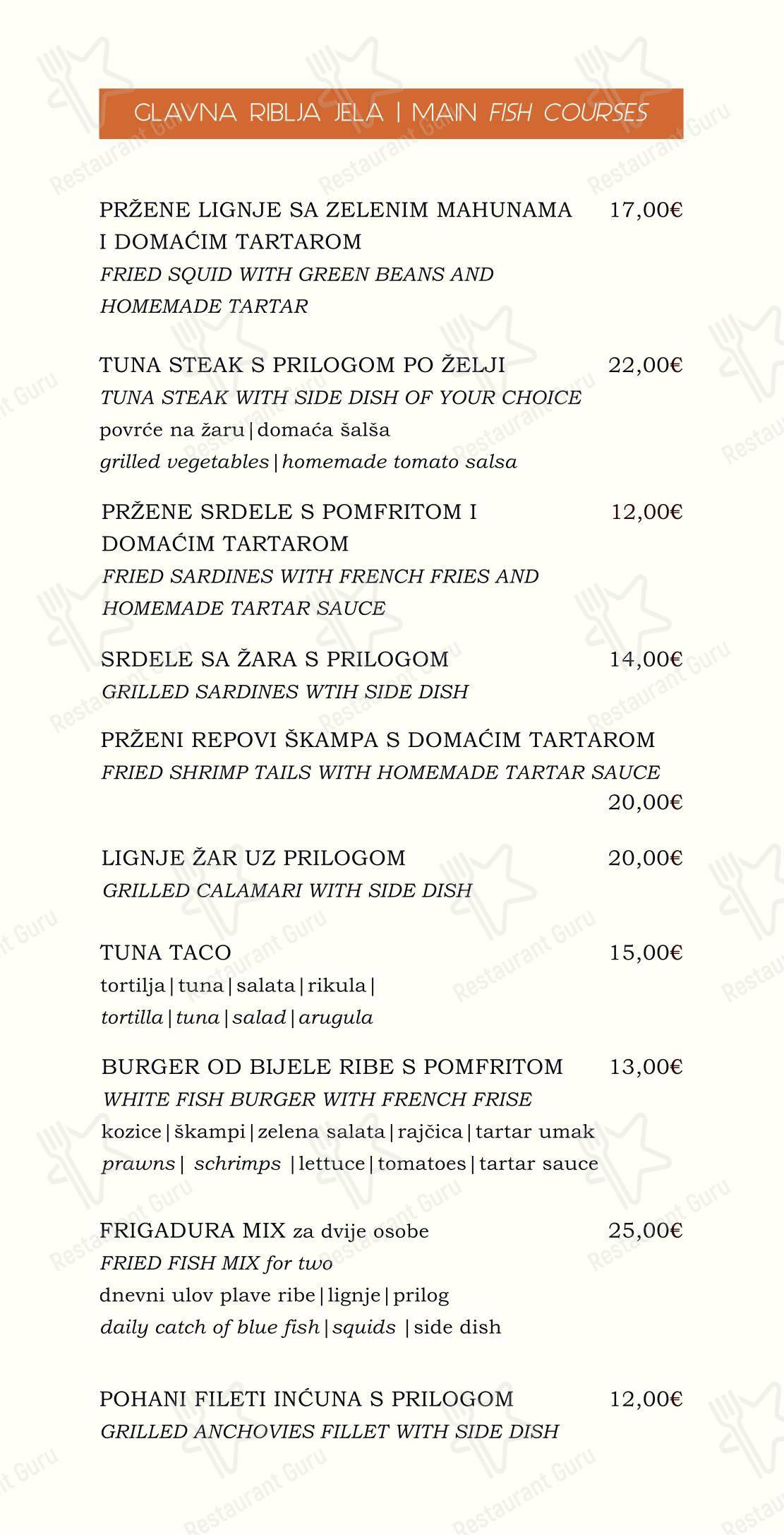 Bistro Gugulo in Kali - Menu