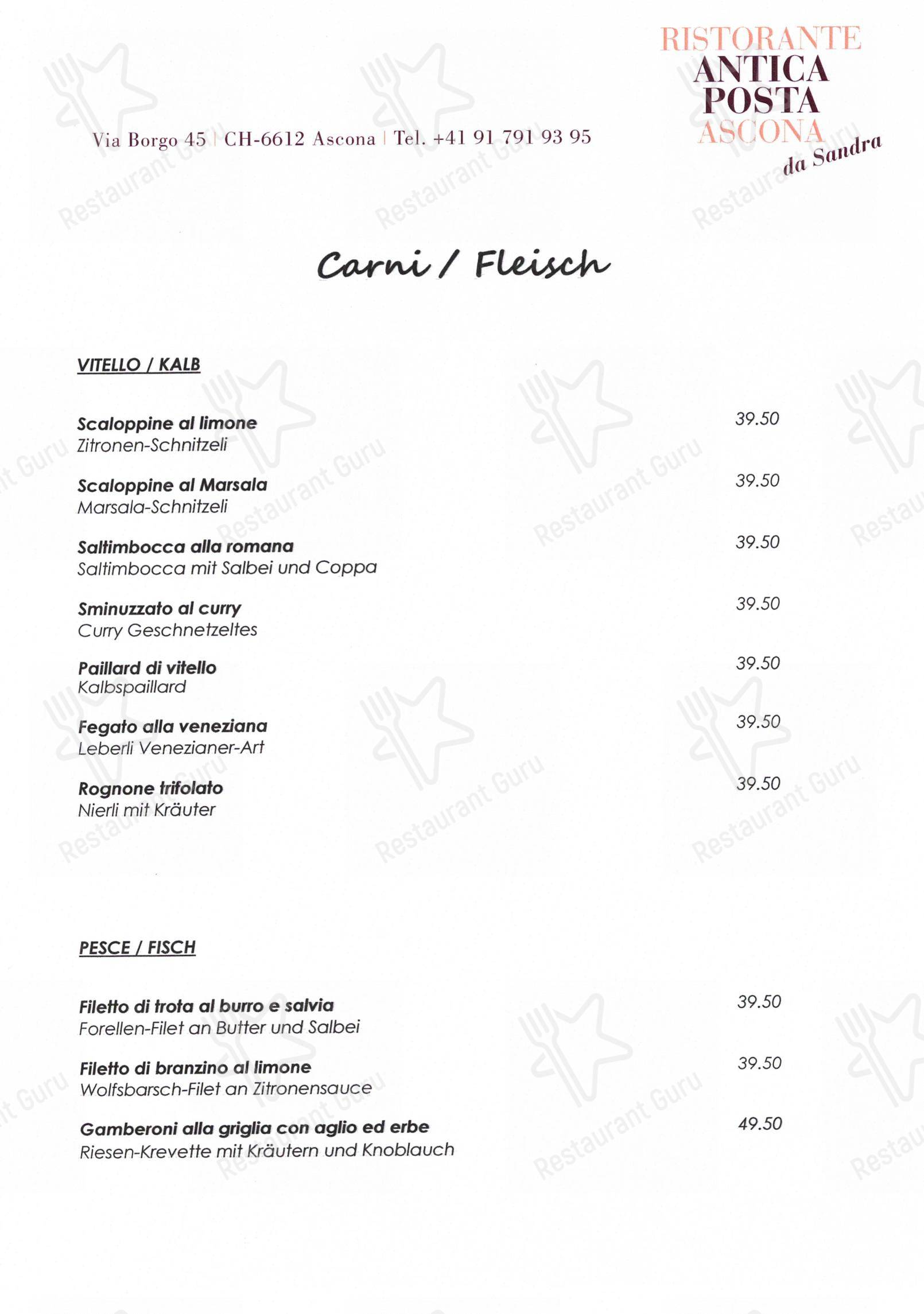 Menu per Boutique-Hotel & Ristorante Antica Posta in Ascona