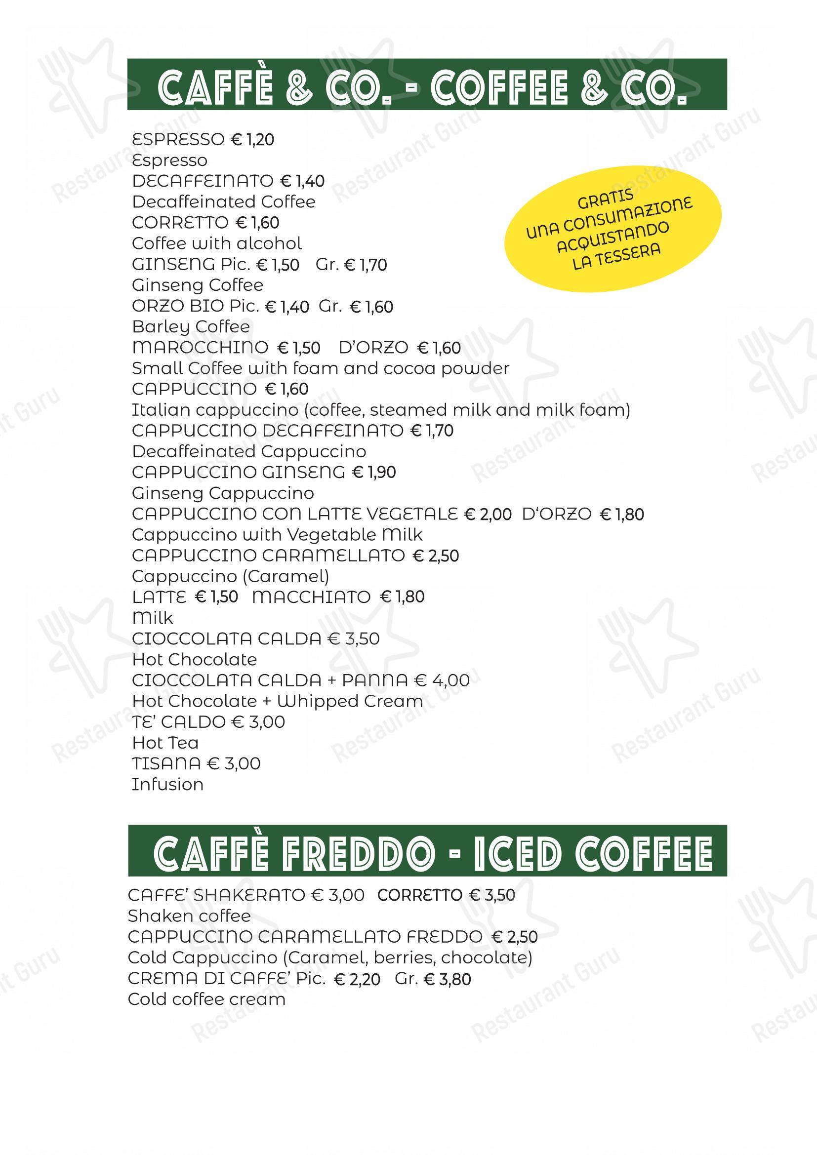 Основное меню per Cafè Vivaldi in Bergamo