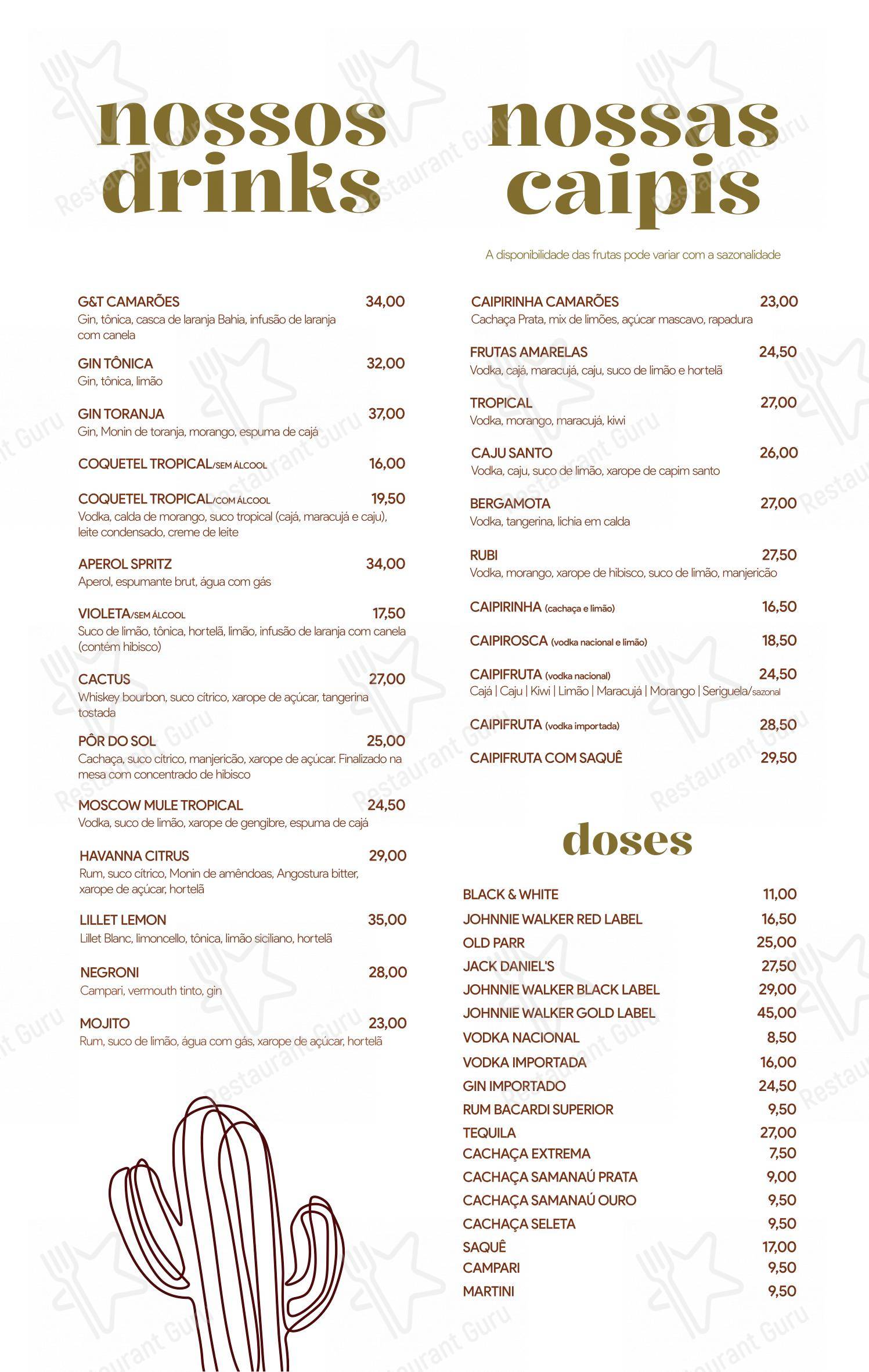 Camarões Potiguar - Menu