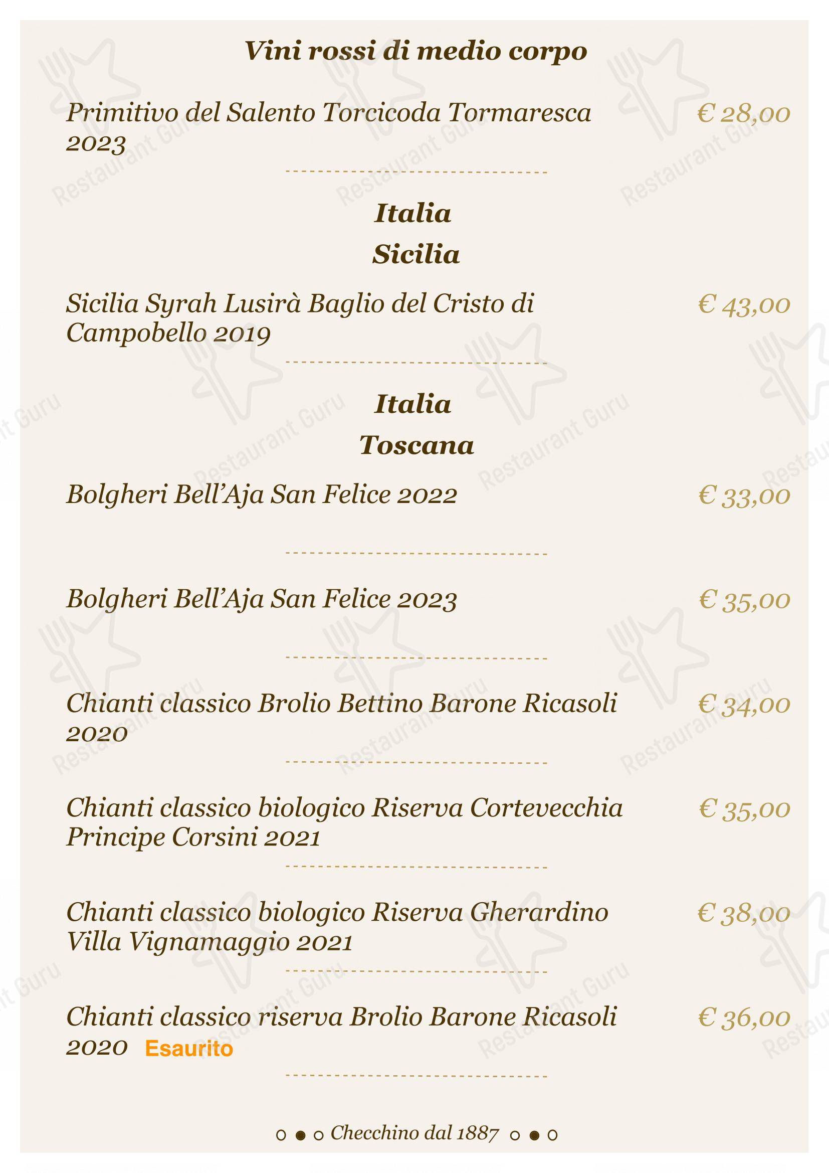 Menu di Checchino dal 1887 - Lunch Menu