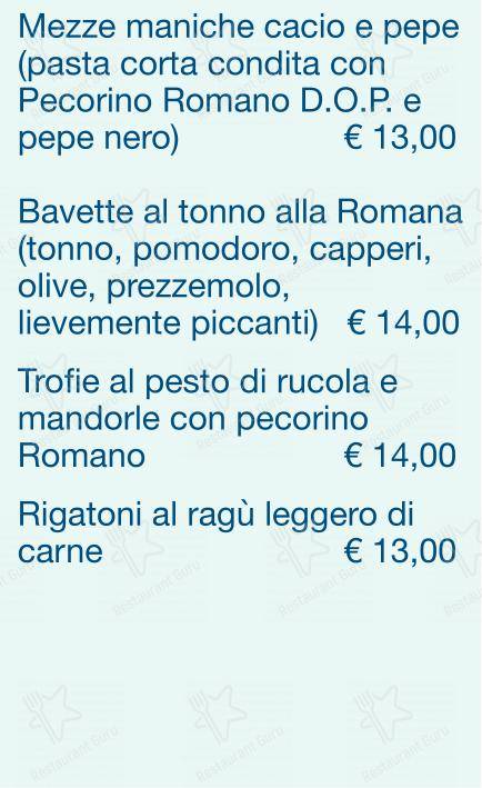 Menu per Checchino dal 1887 in Roma