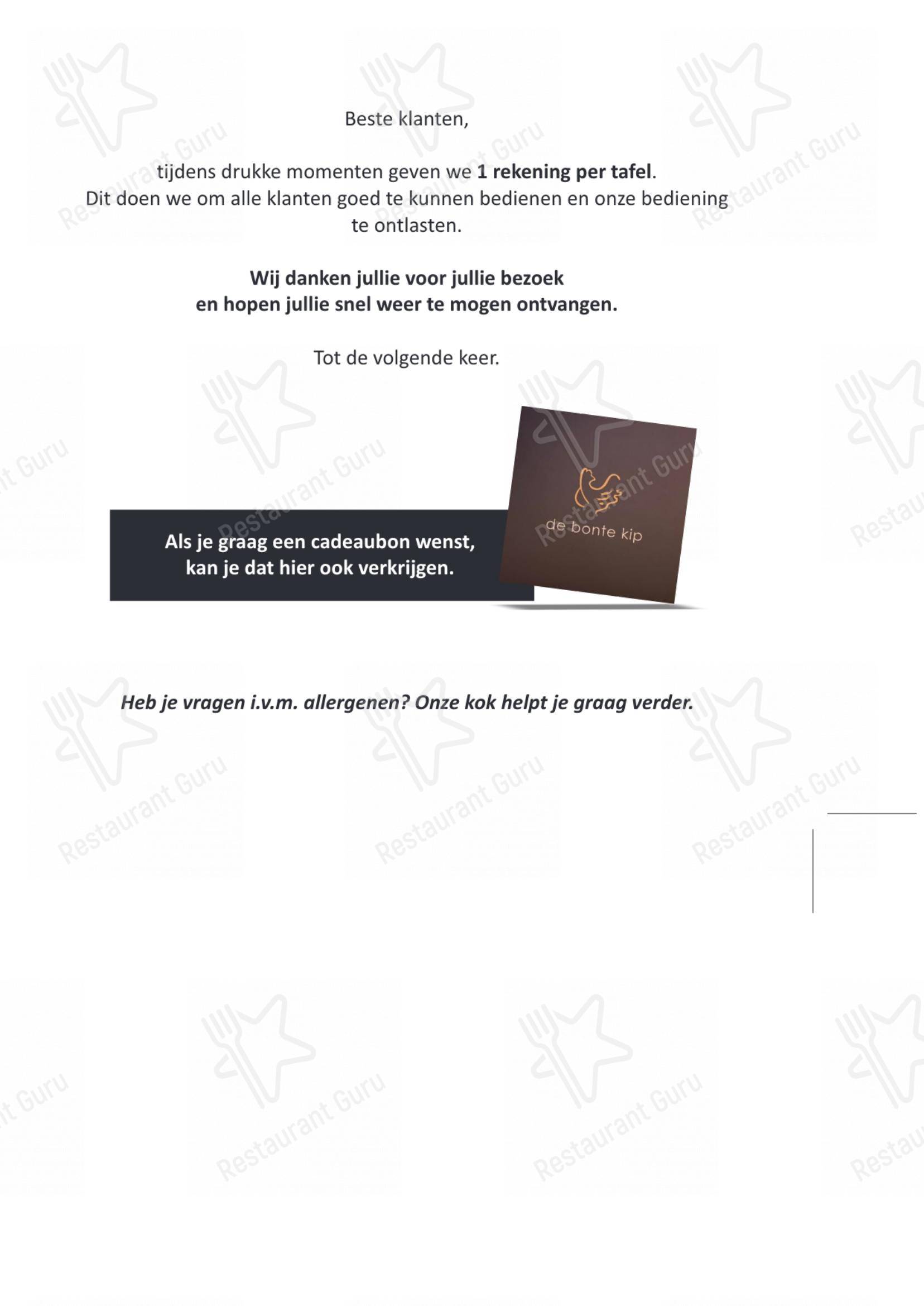 Menu bar pour De Bonte Kip, Restaurant dans Baelen