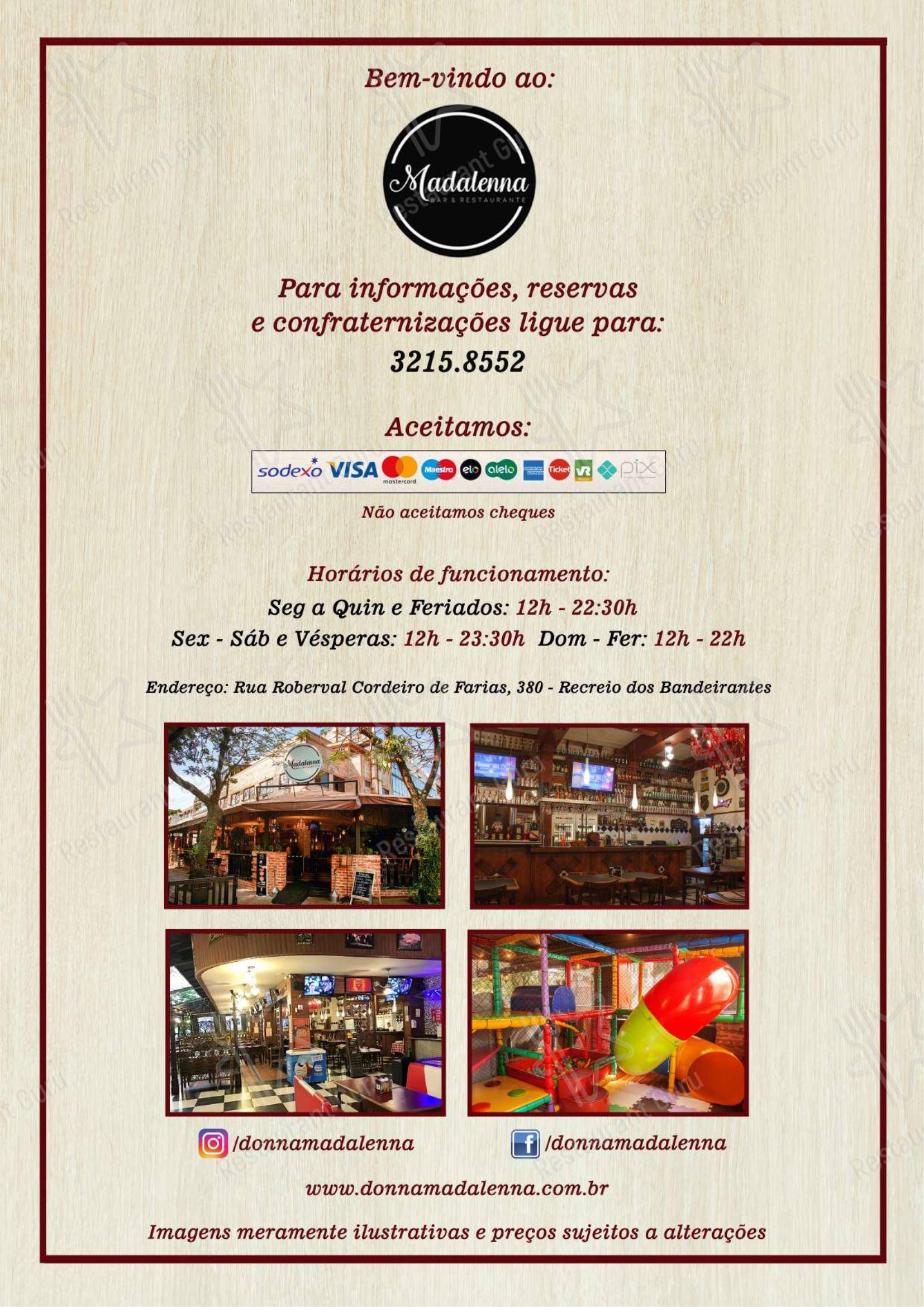 Menu para Madalenna Recreio – Bar, Restaurante e Pizzaria de Qualidade em Rio de Janeiro