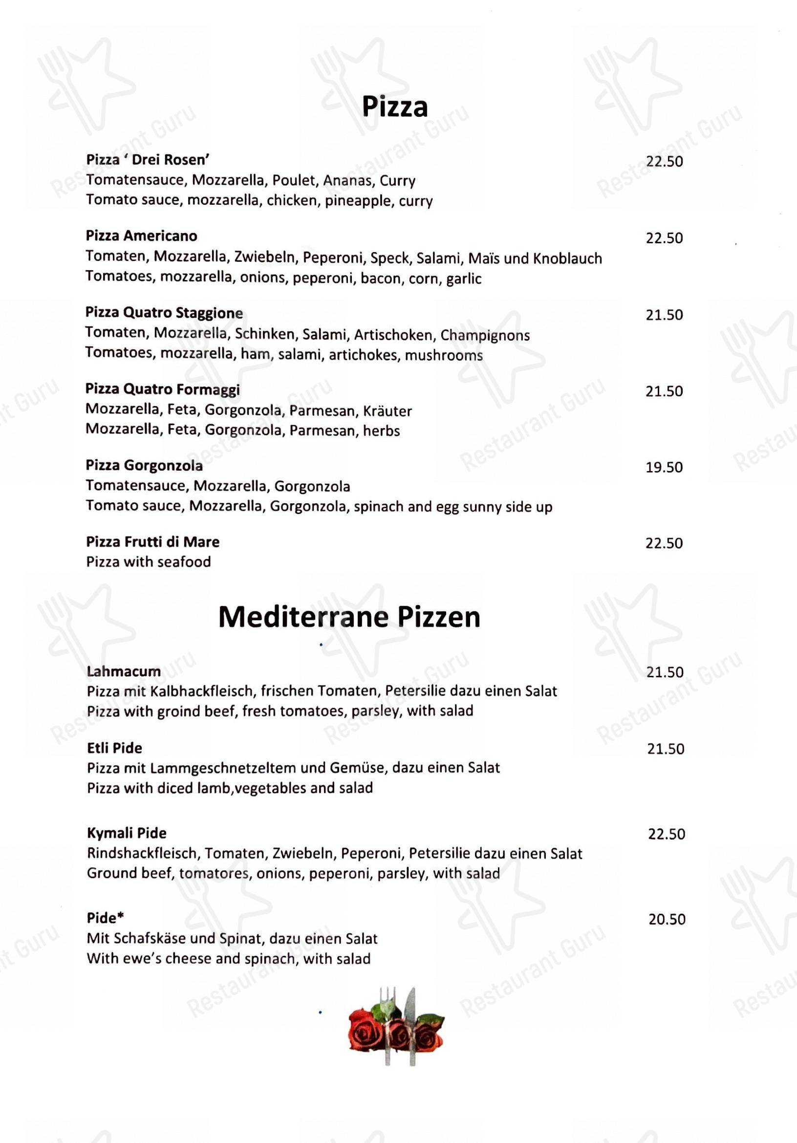 Menu per Drei Rosen ristorante