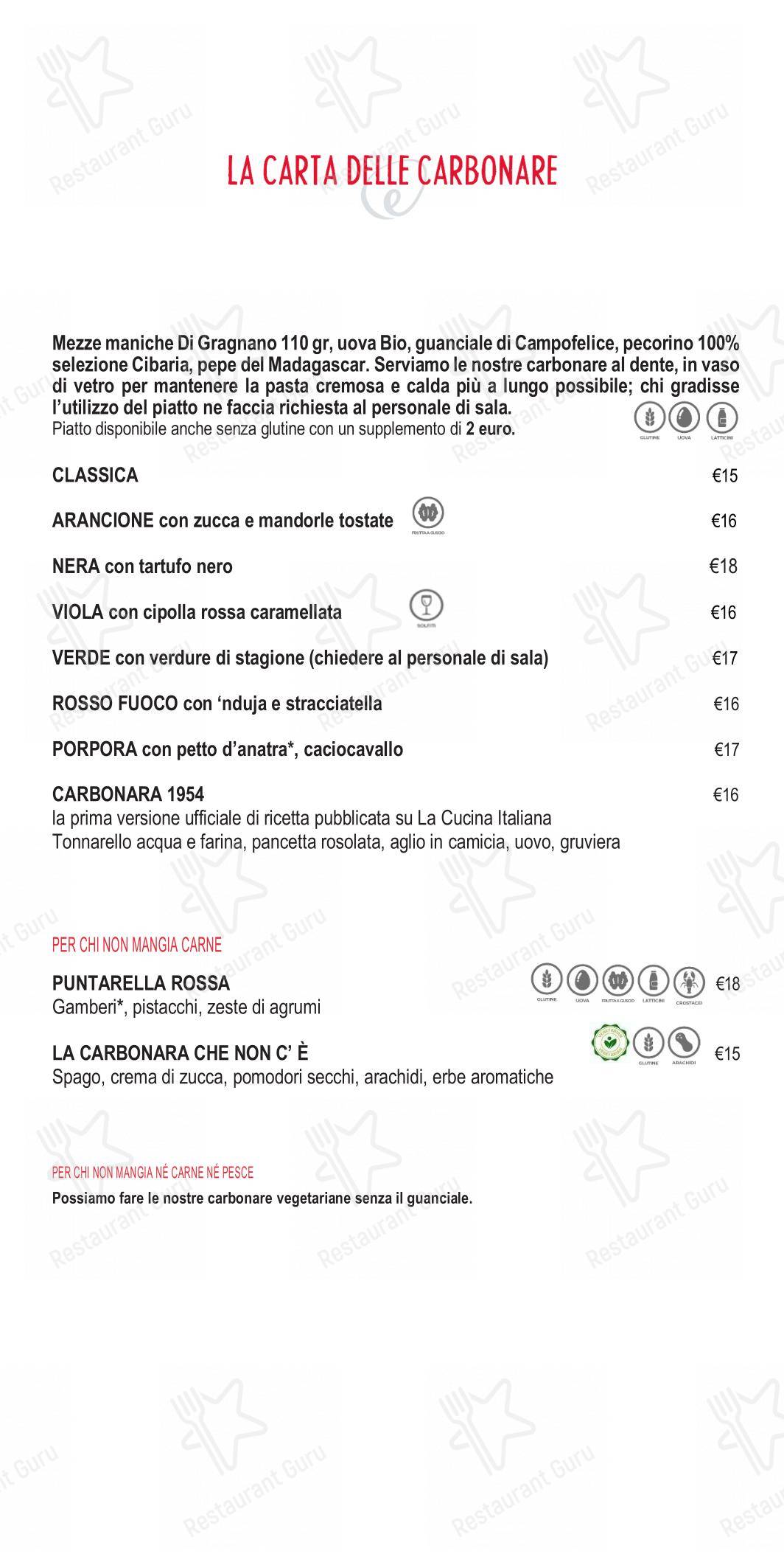 Основное меню per Eggs Roma caffè bar