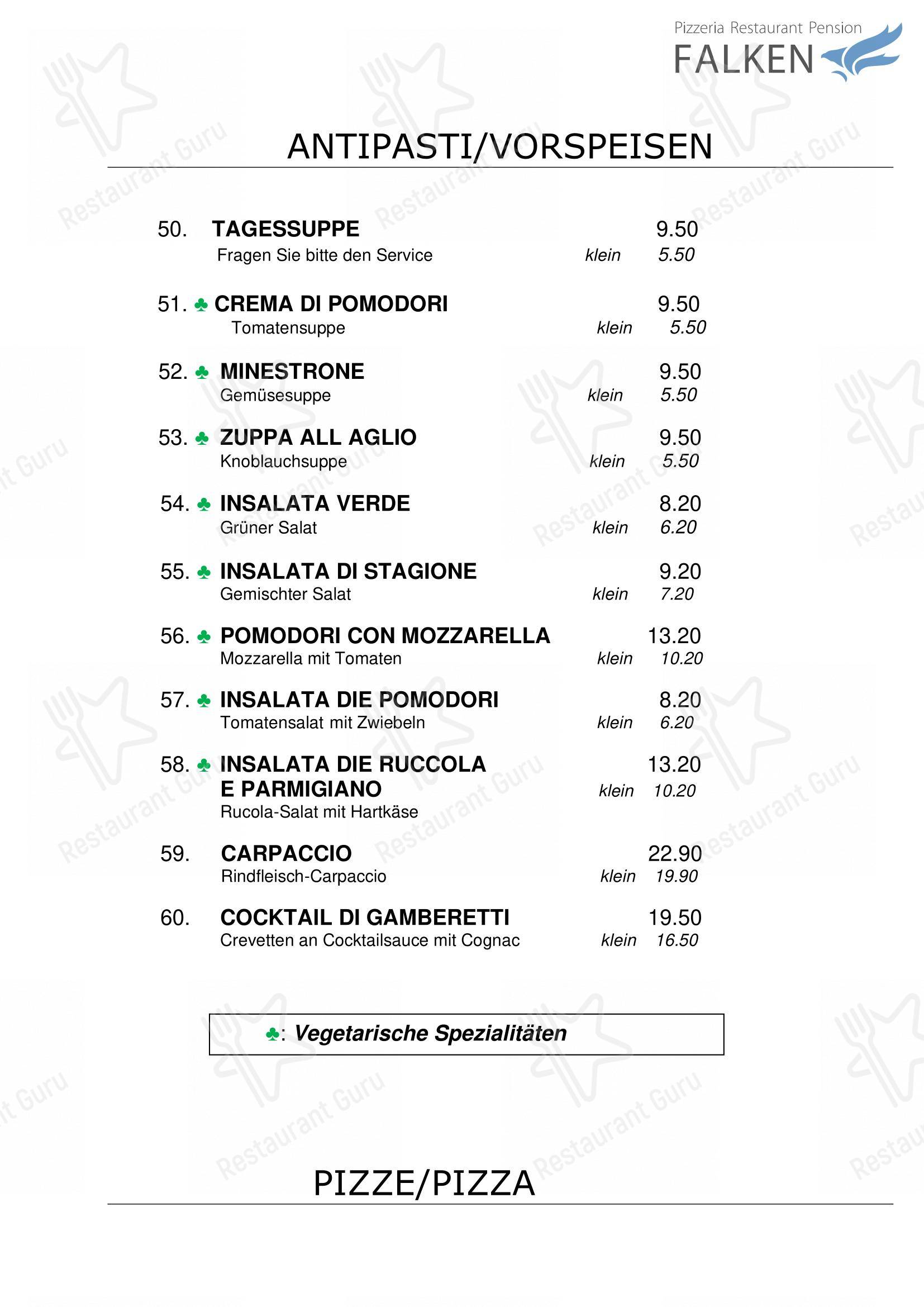 Menu di Falken, Pizzeria and Indian food - Menu
