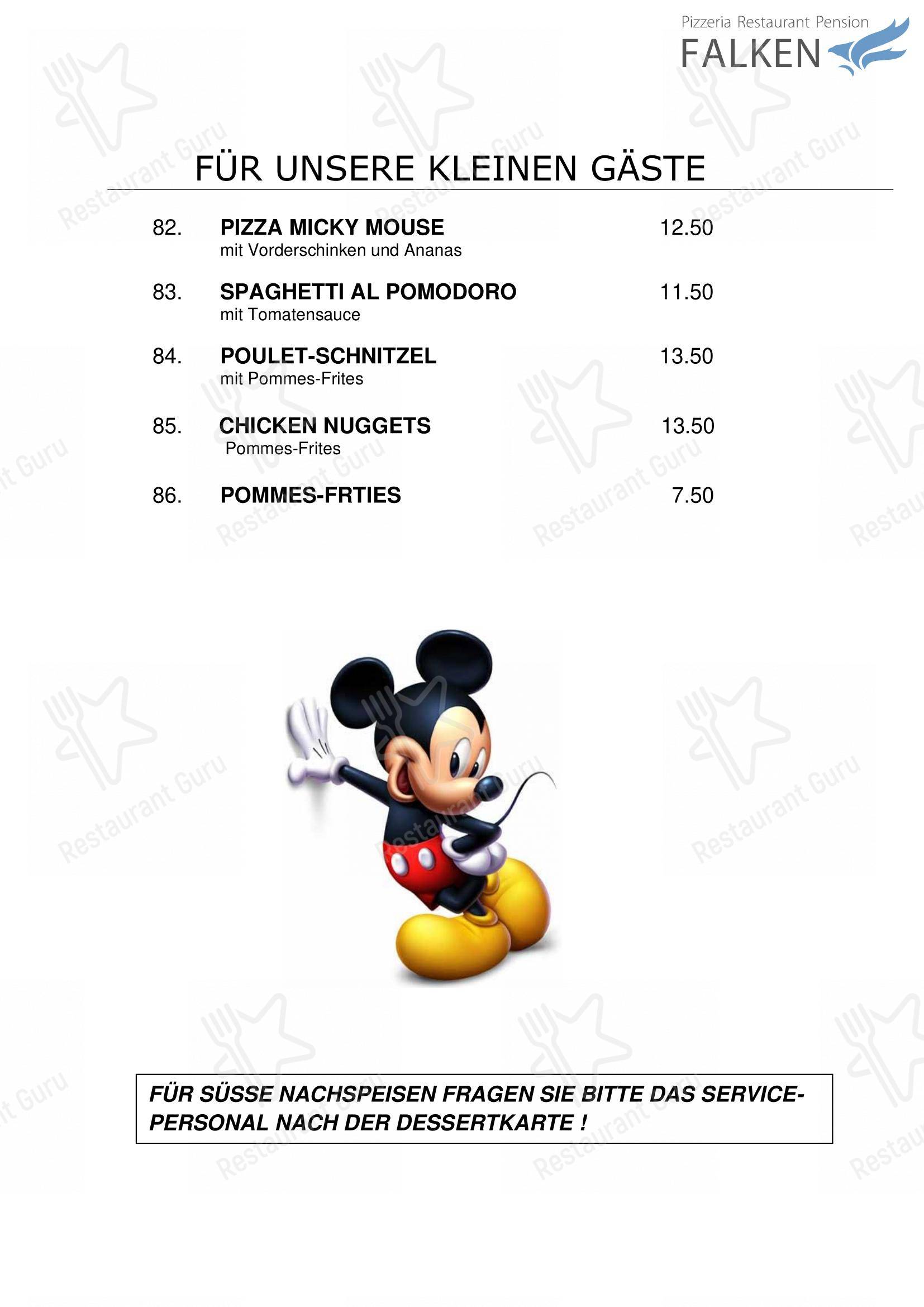 Menu bar per Falken, Pizzeria and Indian food in Gais