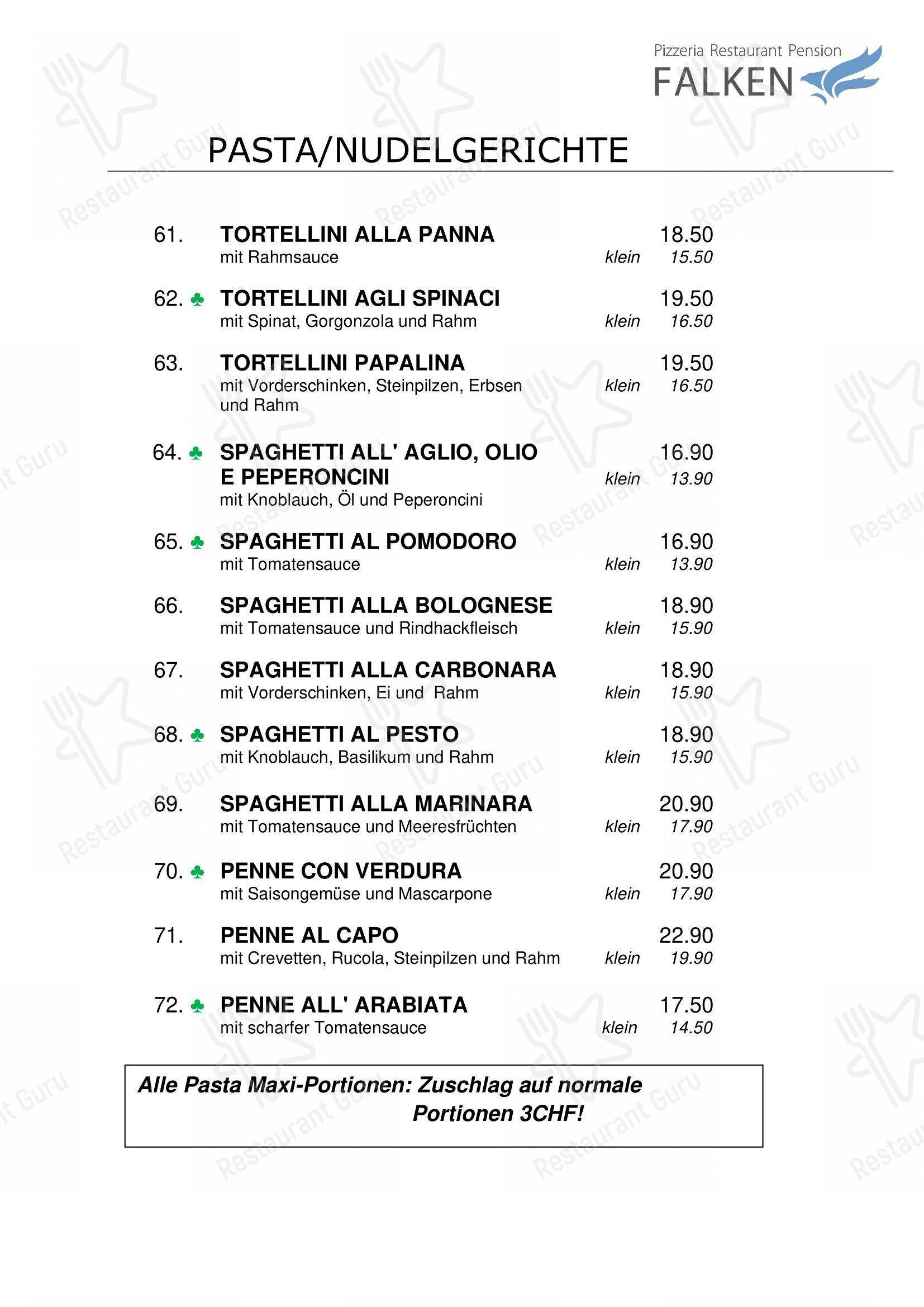 Falken, Pizzeria and Indian food in Gais - Menu